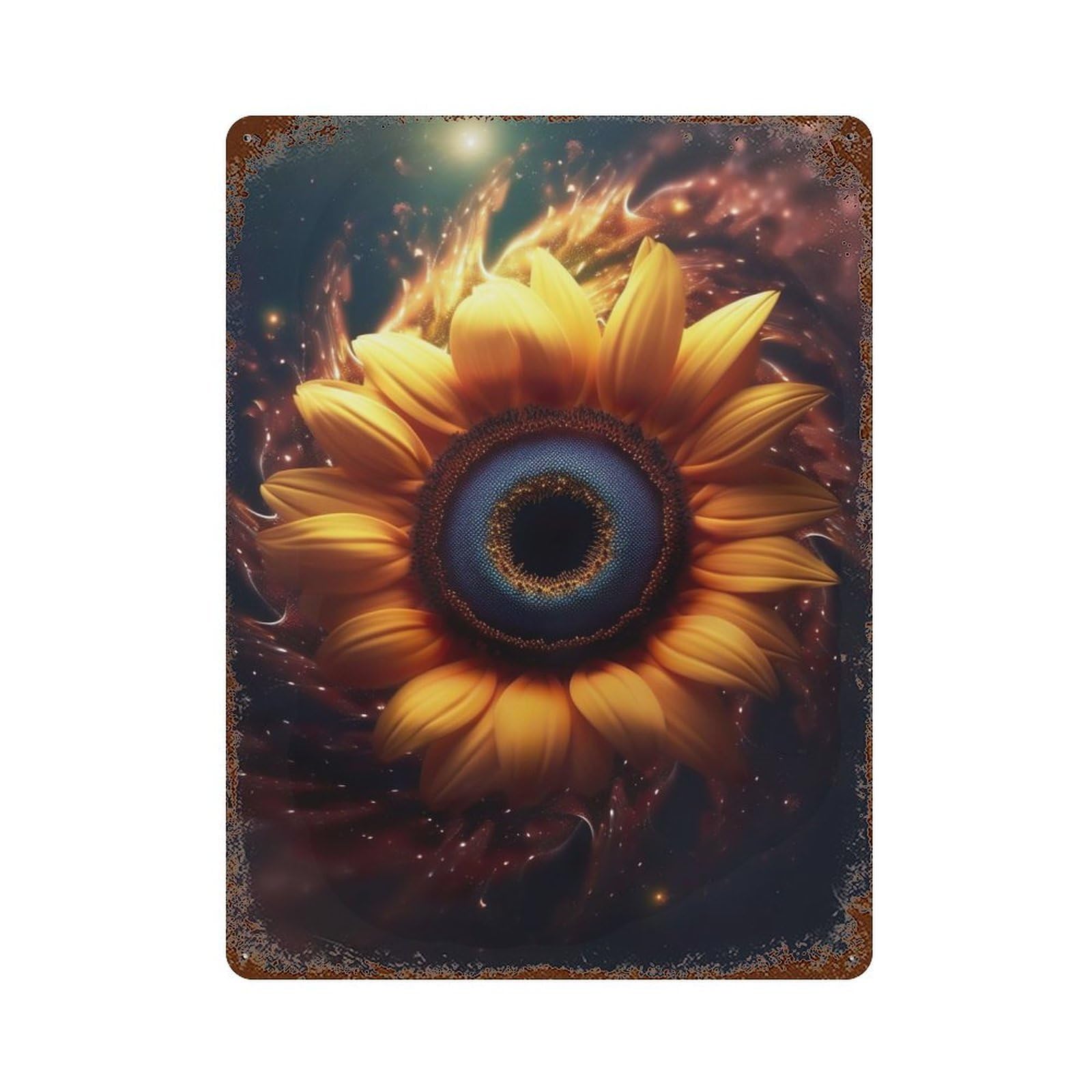 Garage Style Sunflower Nucleus Vortex Rustic Tin Plaque 15.7"x11.8", Classic Wall Plaque for Bar And Workshop