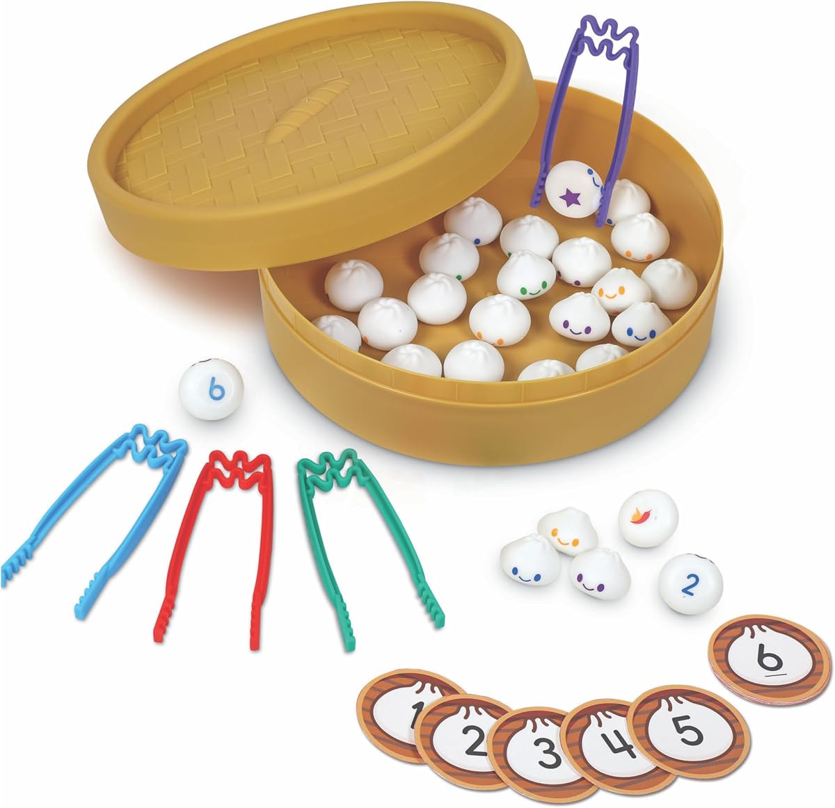 Learning Resources Dumpling Dash Juego de matemáticas de motor fino – Juguete blando de bola de masa, juguetes de conteo Montessori, juego de mesa para niños, comida para jugar, juegos para niños pequeños en casa, habilidades motoras finas, juegos de mesa preescolares
