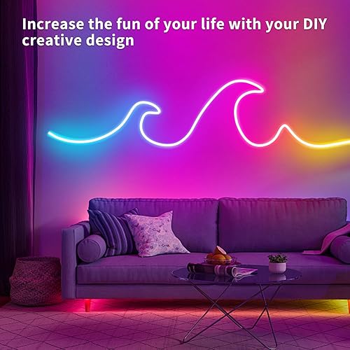 Miniatura 4 de Tira de luces LED de neón de 132 pies, CC 24 V RGB, tira de luz LED de neón LED RGB con aplicación de control remoto, impermeable, flexible, luces