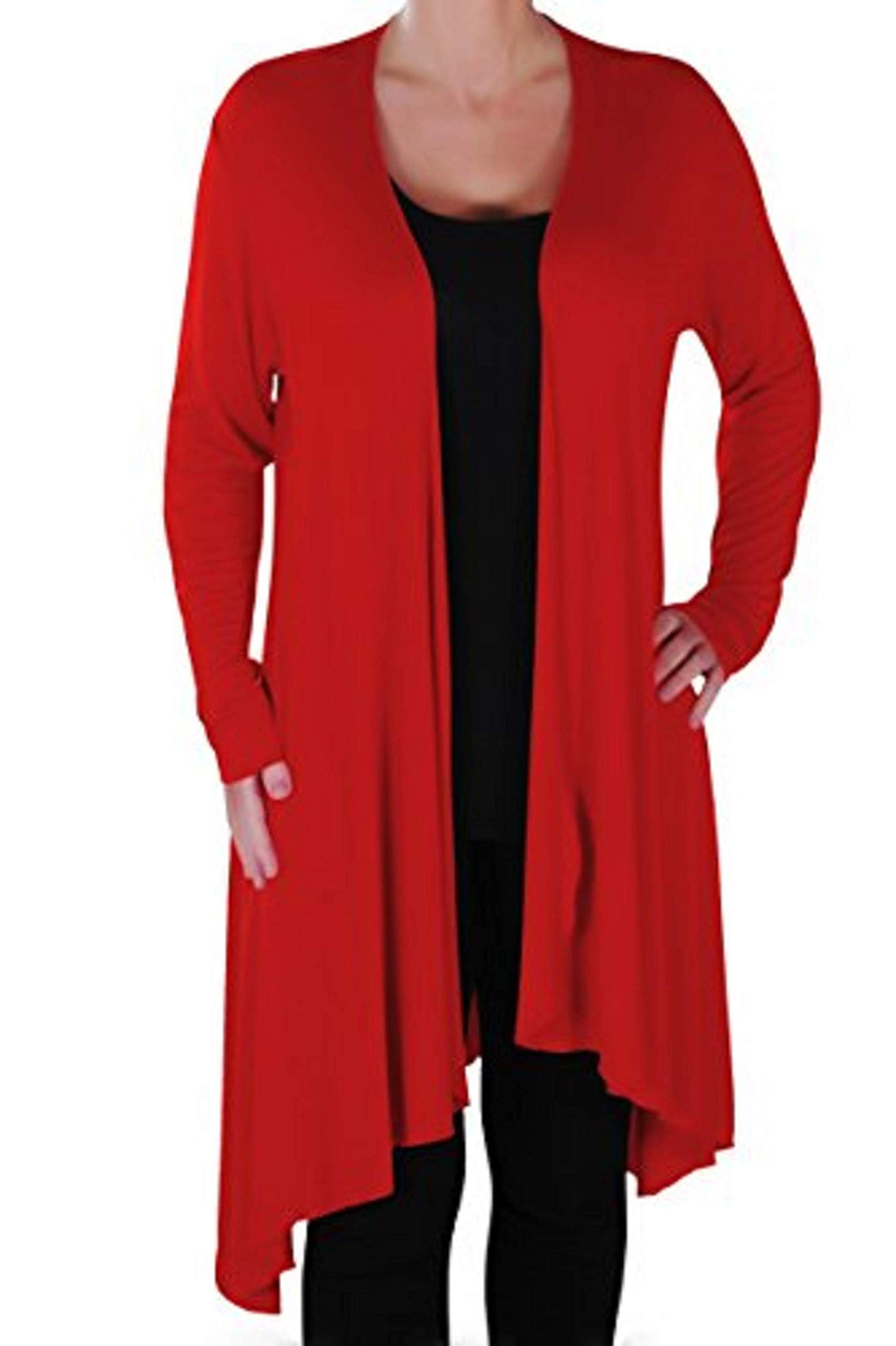 EyeCatch Plus - Della Asymmetric Ladies Casual Waterfall Cardi Womens Jersey Shrug Wrap Open Cardigan Red 20