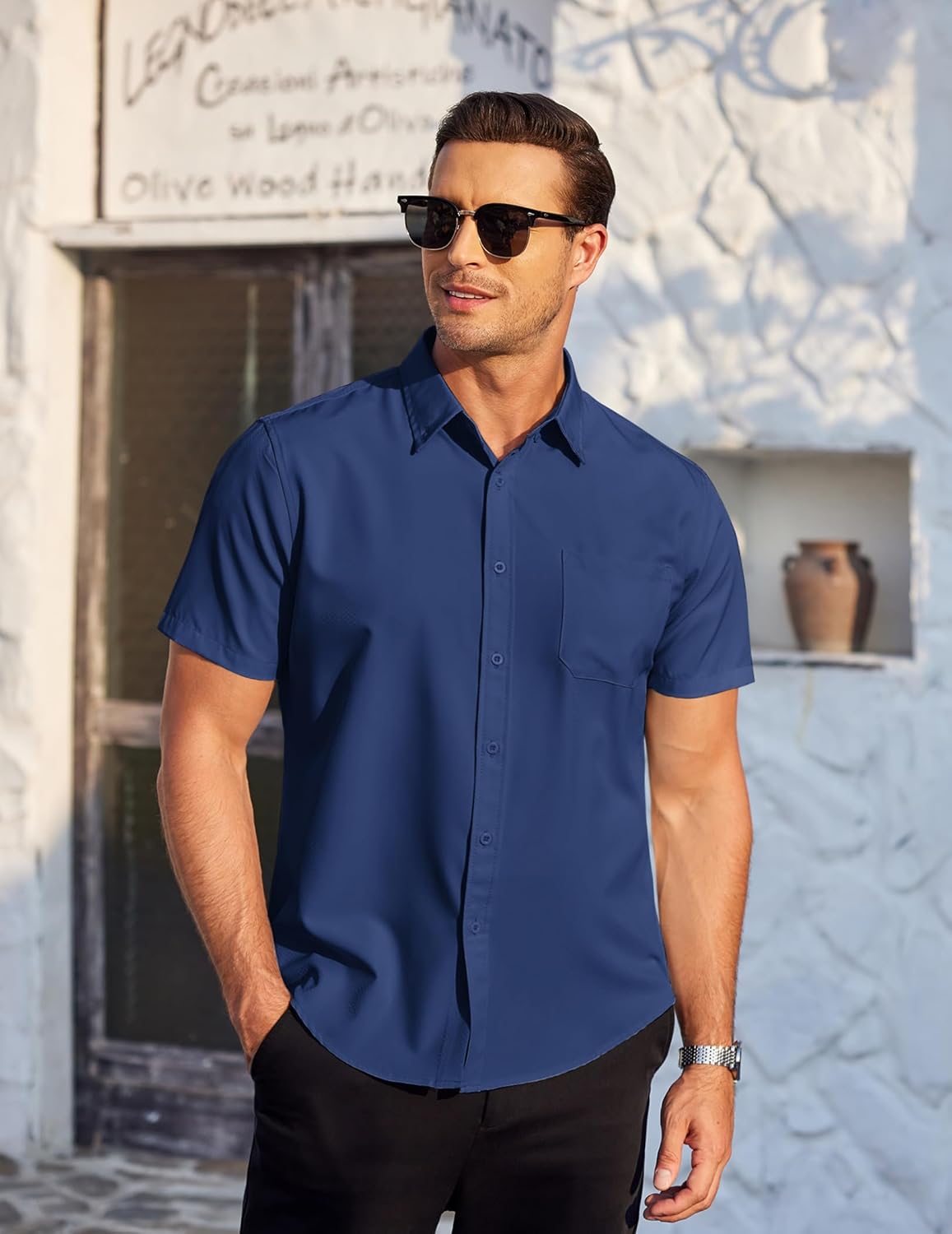 COOFANDY Mens Casual Dress Shirt Short Sleeve Wrinkle Free Dress Shirt Business Casual Shirts - Image 2