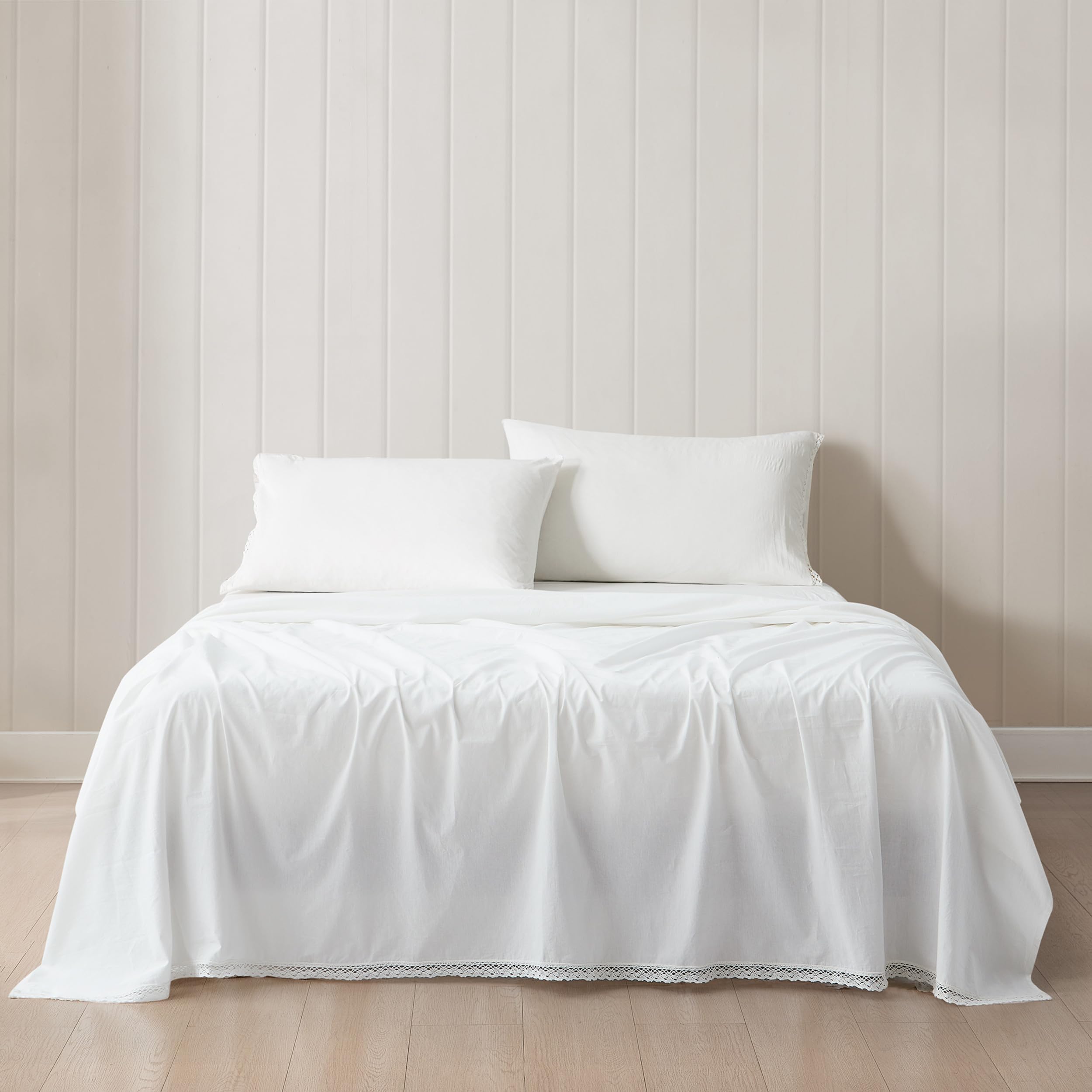 Draps en coton blanc rustique Evelyn pour une chambre au style coquette et romantique