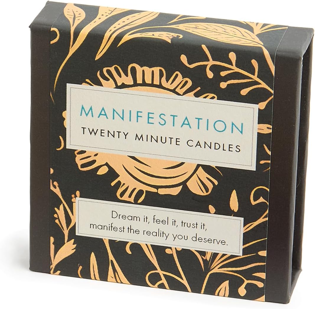Signature Collection - Manifestation Candle Set (Folk) by Cotton & Grey - 12 Pure Beeswax Twenty Minute Candles with Ceramic Holder for Mindfulness, Relaxation and Well-Being