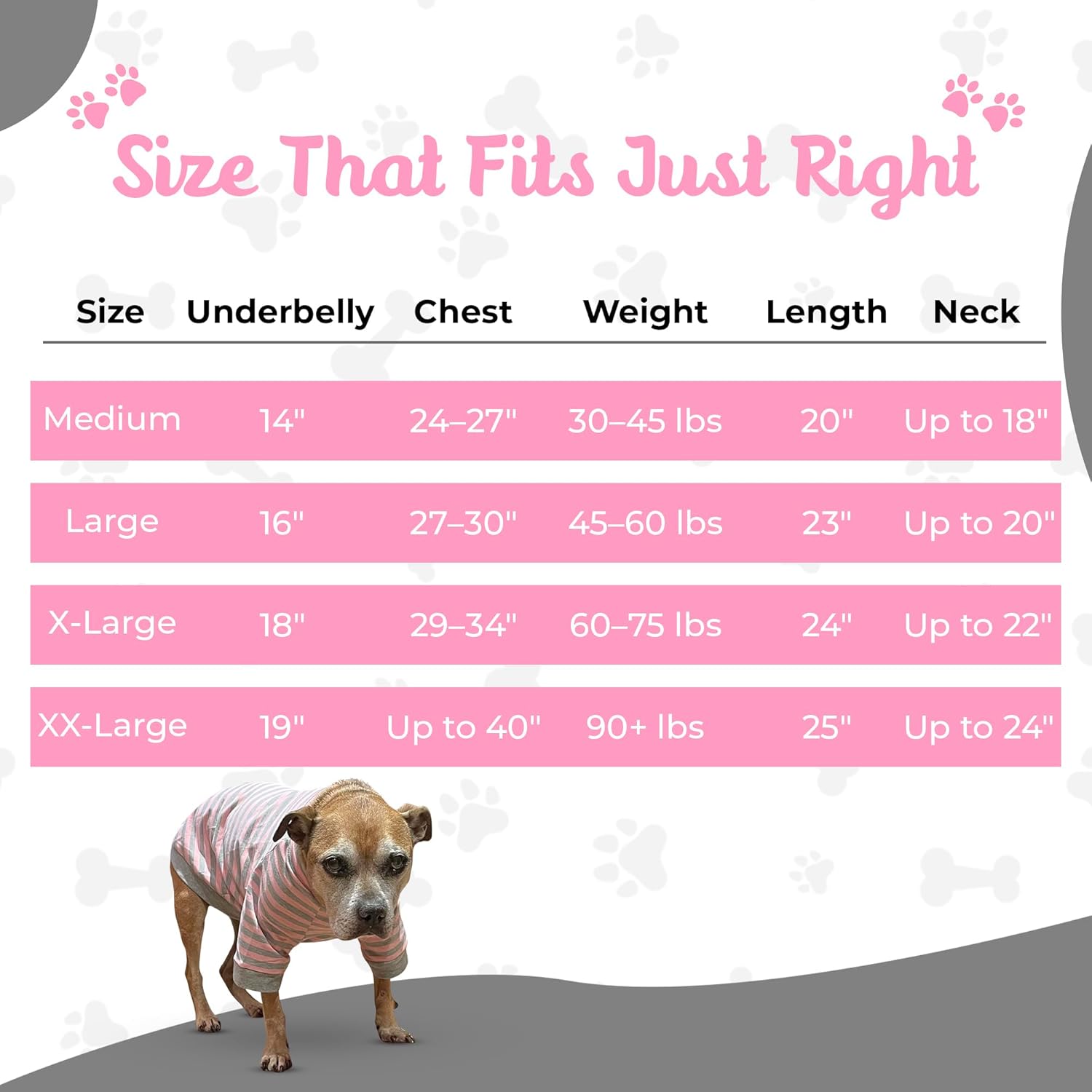 Tooth & Honey Big Dog Stripe Shirt – Pullover with Full Belly Coverage – Pink and Grey Pitbull Shirt for Extra Large Dogs