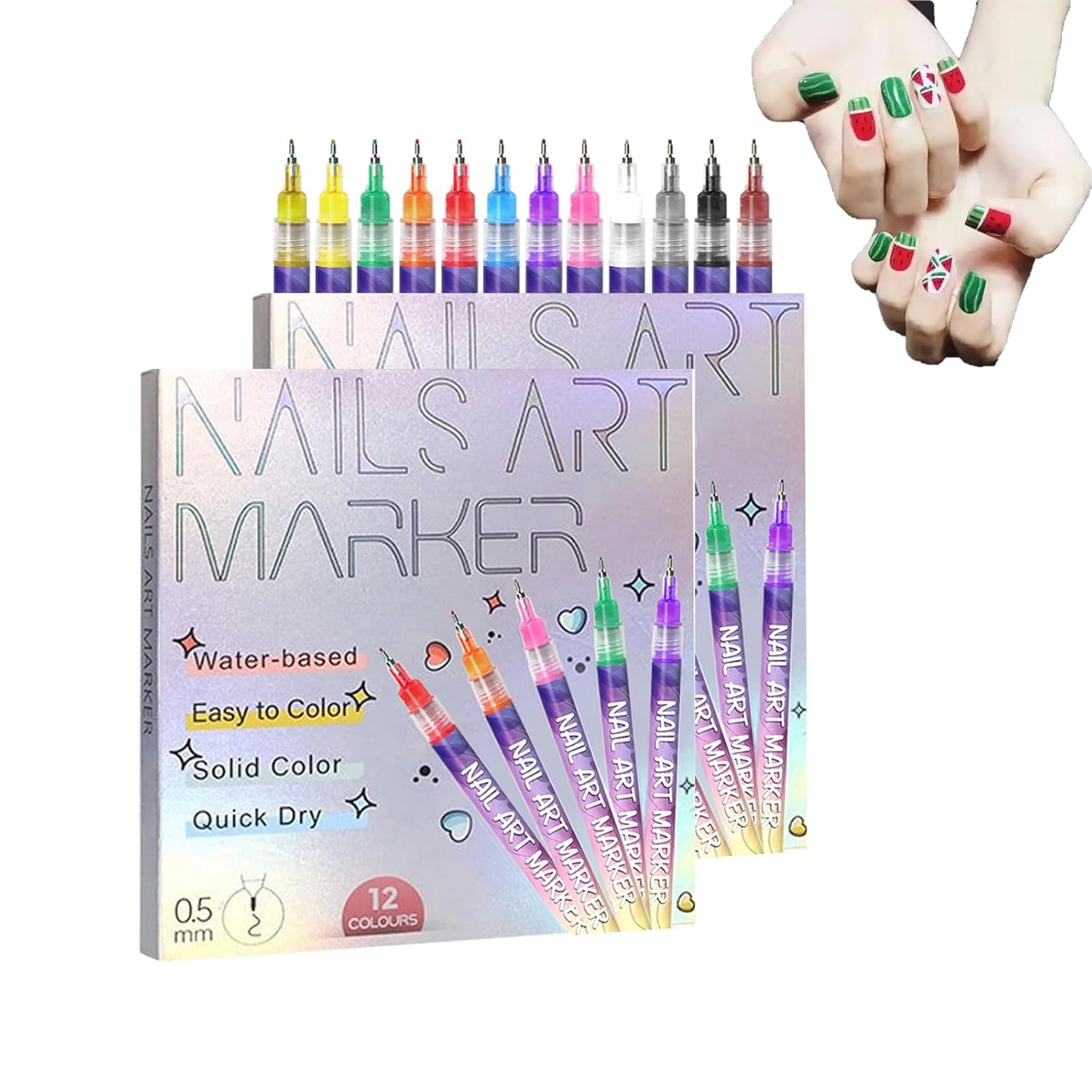 12-color nail art pen set, nail art markers, suitable for DIY nail art, drawing liner pens, nail art tools, doodle dot paint pens (2PCS)