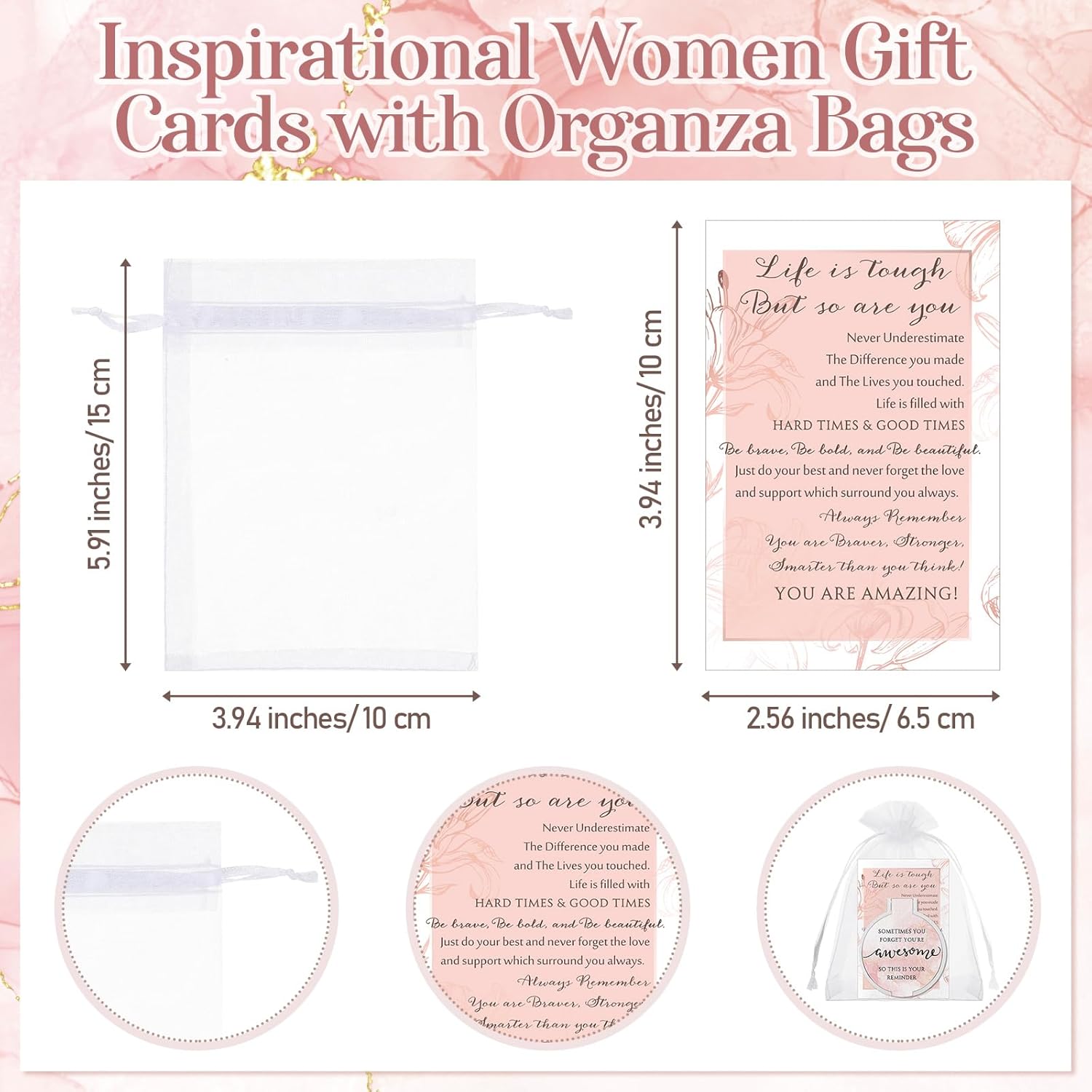 25 Set Inspirational Compact Mirrors for Women Bulk Sometimes You Forget You're Awesome Motivational Double Sided Folding Pocket Mirror for Employee Coworker Staff Mom Birthday(Pink Marble)