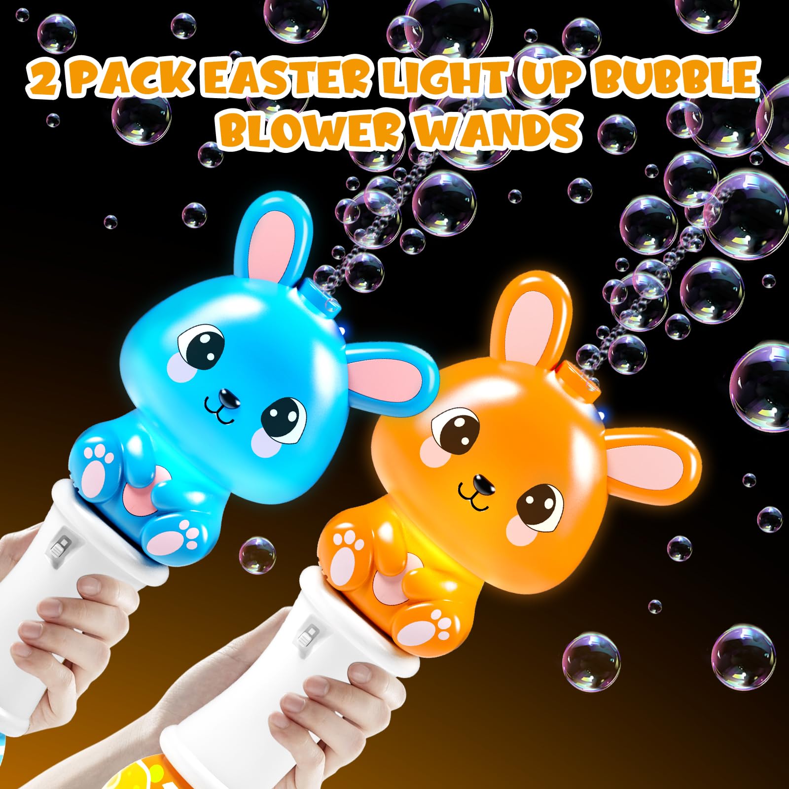 2 Pack Bubble Wands for Kids, Automatic Bubble Blower Machine with Light for Kids Boys Girls, Bunny Bubble Maker with 4 Bubble Solution & Stickers, Summer Outdoor Indoor Activity Easter Gifts - Image 5