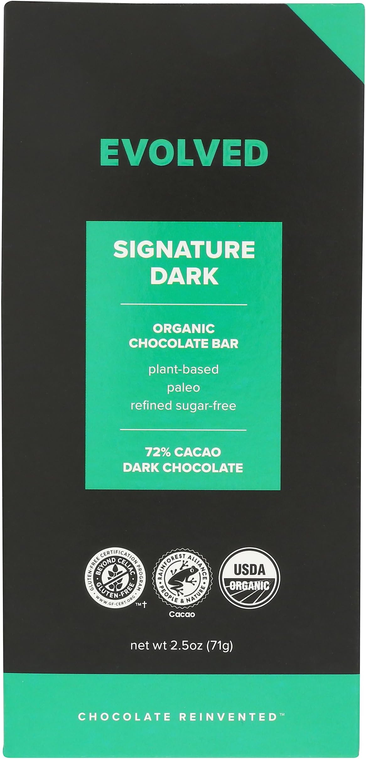 Evolved, Bar Chocolate Raw 72% Organic, 2.5 Ounce