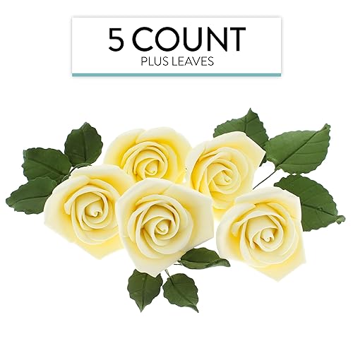 Vista 13 de Global Sugar Art Peace Rose Sugar Cake Flowers Apricot, 5 unidades con hojas por el chef Alan Tetreault albaricoque