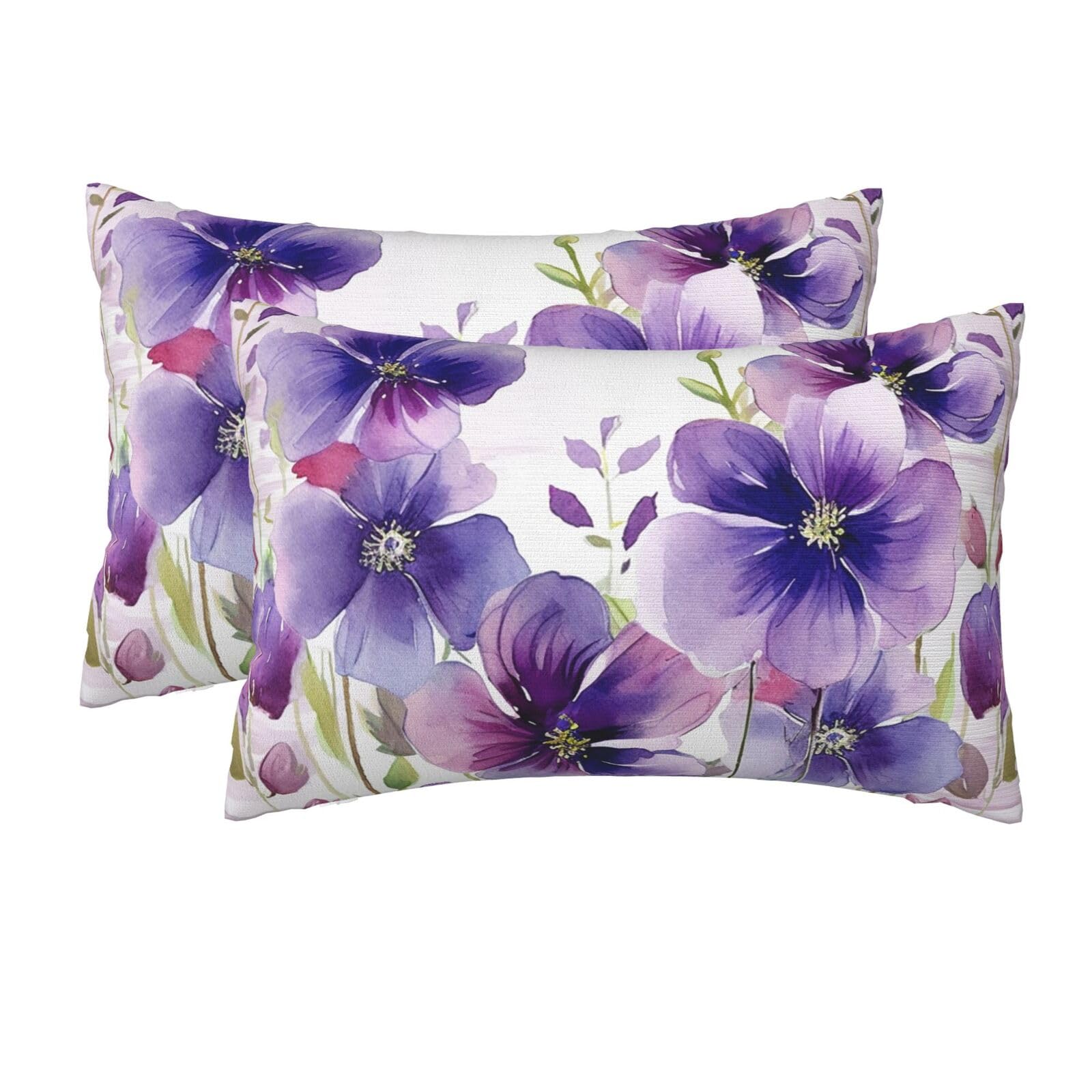 2 Pack Queen Size Pillow Cases for Hair and Skin Soft Breathable Pillow Case Covers with Hidden Zipper Watercolor Purple Flowers Pillowcase 20x30 Inches Pillow Cover for Sleeping Gift