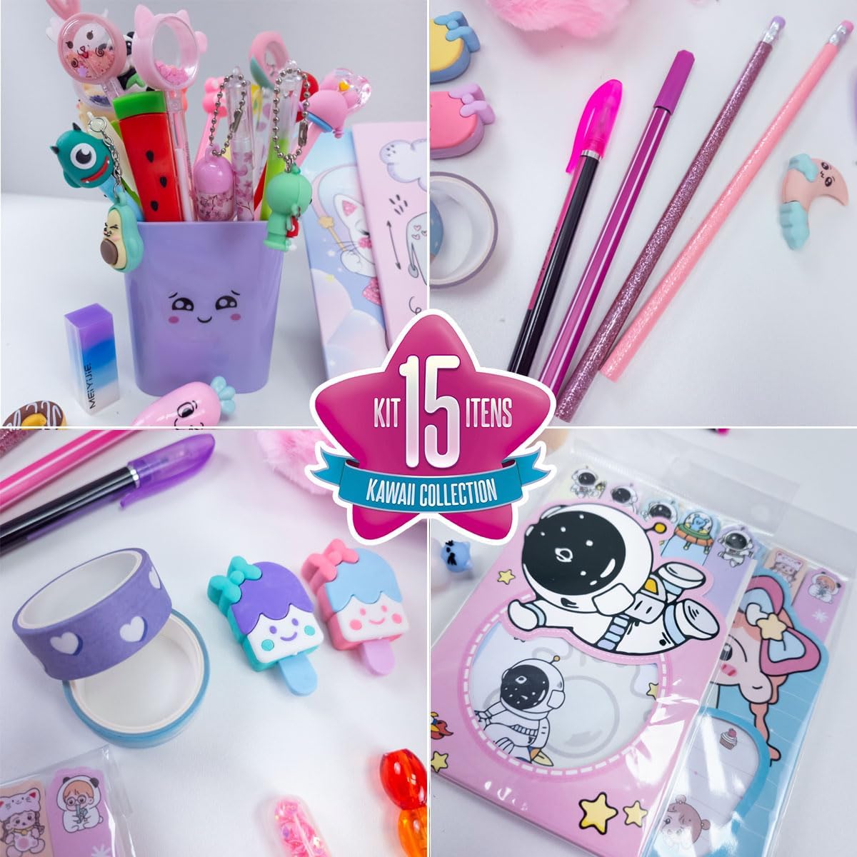Caixa Kawaii Papelaria Fofa Kit 15 Itens e Estojo de Pelúcia com Caixa de Presente Temática Exclusiva, Presente Menina, Adolescente, Aniversário, Dia das Crianças, Natal, Volta às Aulas Caixa Kawaii Papelaria Fofa Kit 15 Itens e Estojo de Pelúcia com Caixa de Presente Temática Exclusiva, Presente Menina, Adolescente, Aniversário, Dia das Crianças, Natal, Volta às Aulas