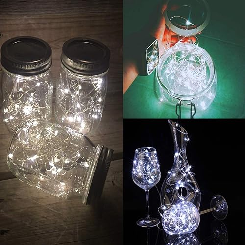 Miniatura 7 de Paquete de 20 luces de hadas operadas con pilas, 20 luces LED de alambre plateado de 3.3 pies, luces de luciérnaga blancas frías, luces de tarro de