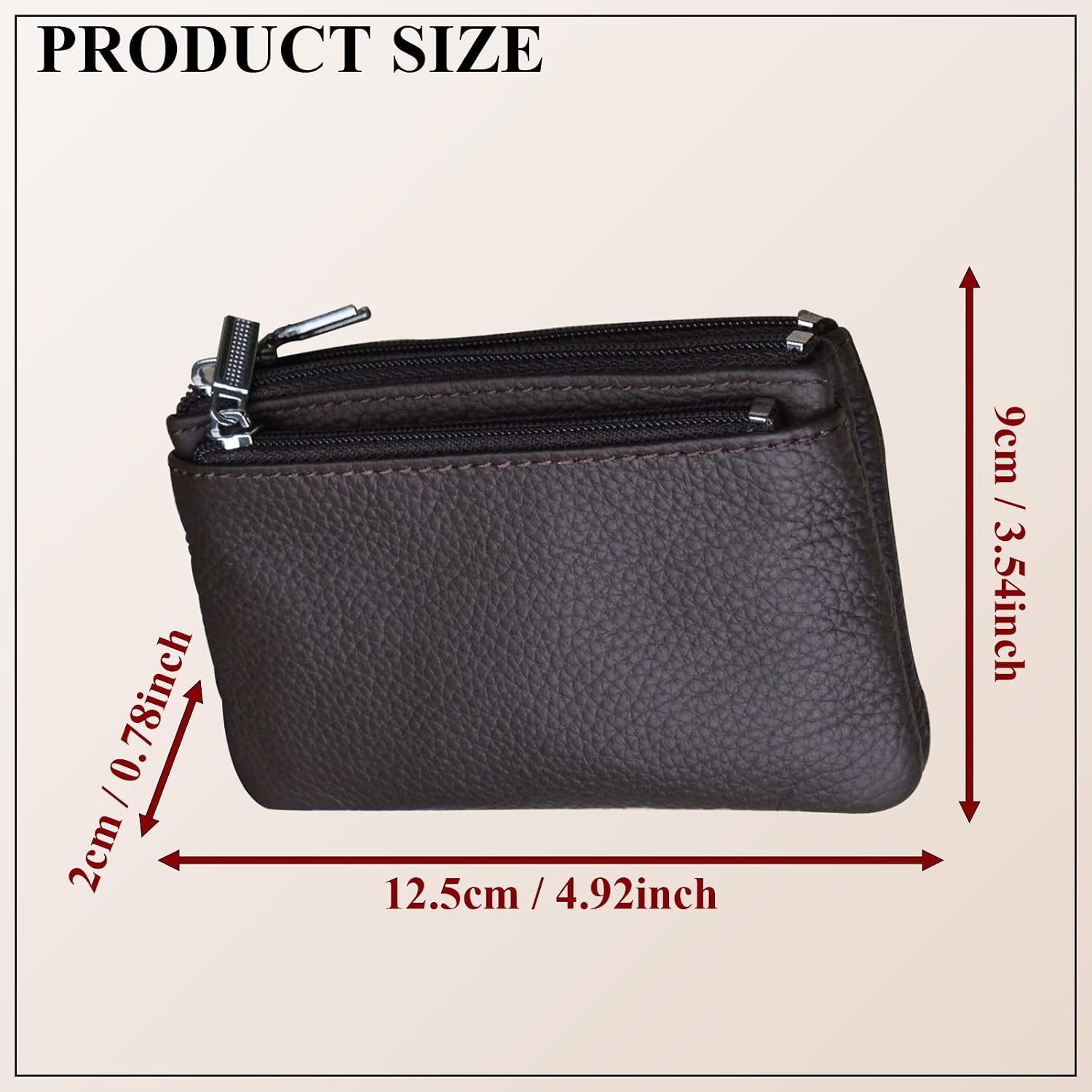 Genuine Leather Coin Purse with Zipper and Key Ring, Small Change Pouch Card Holder Keychain Wallet for Women and Men Mini Pocket Size Purse for Coins Bills Keys Lipstick Headset (Coffee)
