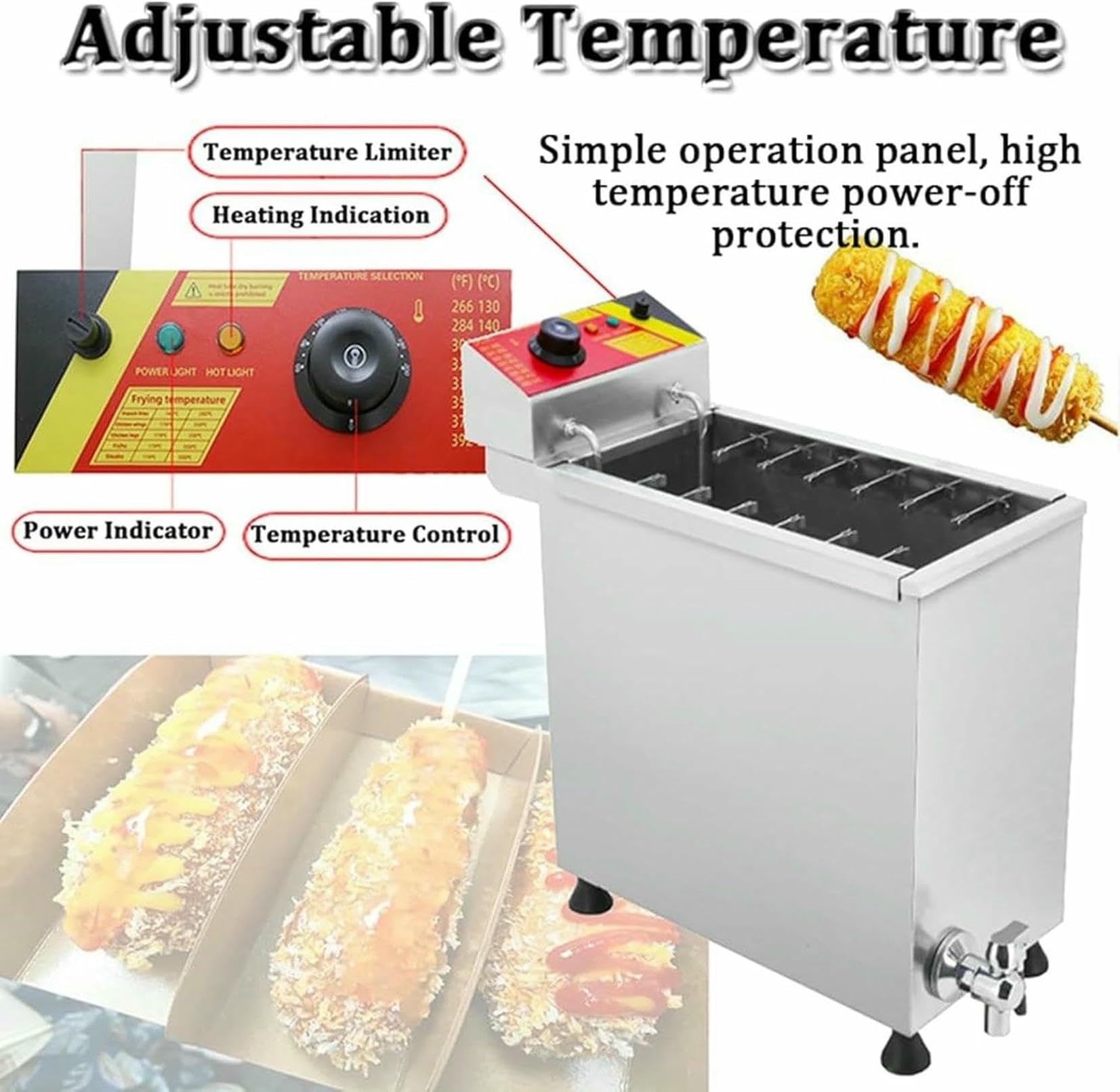 Máquina De Freidora Automática Hot Dog Machine, Máquina De Frito De Perros Calientes De Queso De 3000W con Temperatura Ajustable, para Comedor ~/