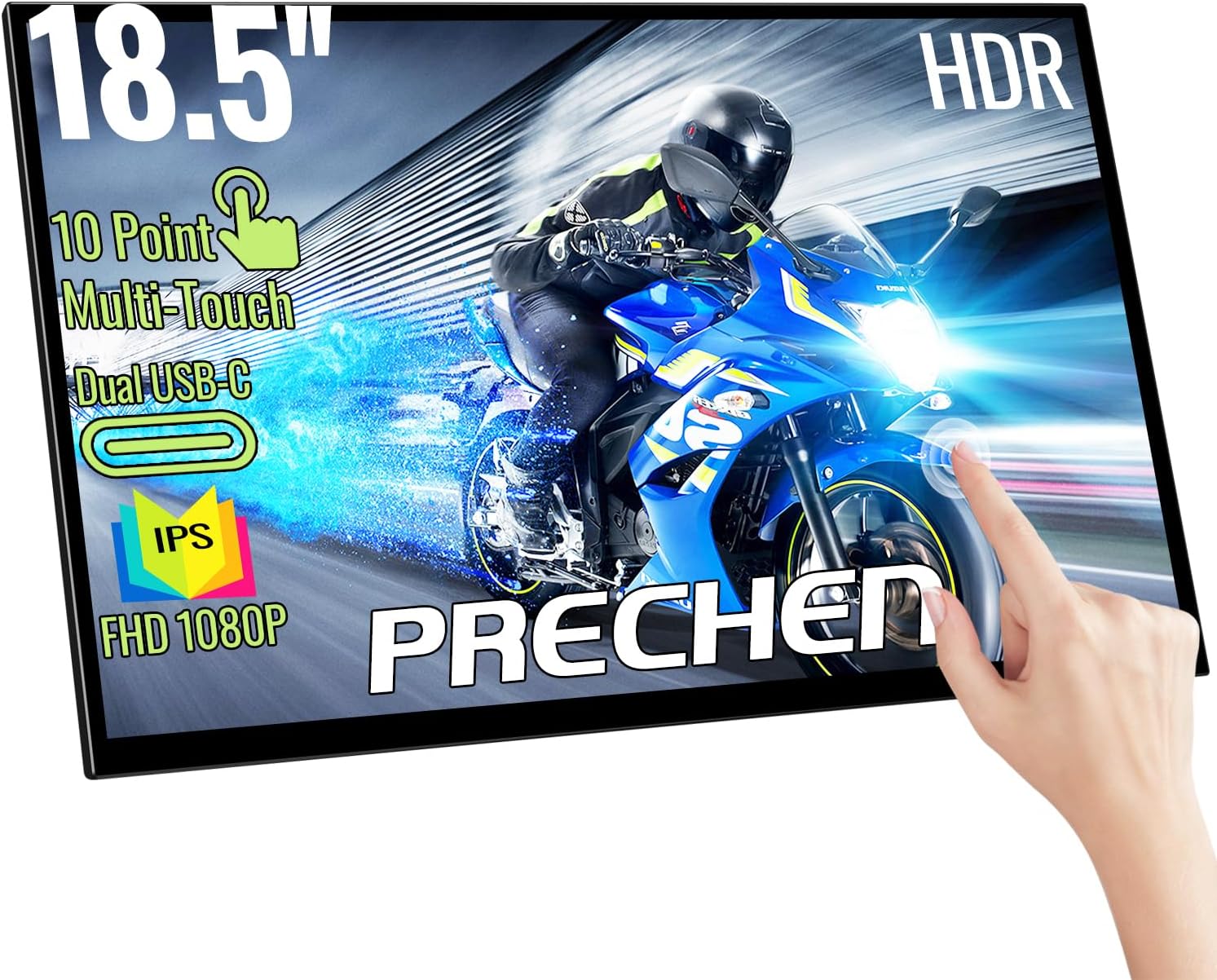 Portable Touchscreen Monitor 18.5 Inch, HDR, 350cd/m², 1920x1080 Travel Second Touch Monitor with HDMI USB C, 99% sRGB, Built-in Speakers, Kickstand & VESA,Touch Display for Laptop PC Phone