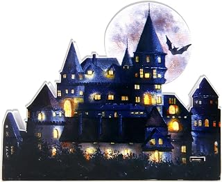 ornamento do Natal do castelo - castelo brilhante modelo - Ornamento candeeiro mesa padrão morcego e lua para decoração mesa estante Buniq
