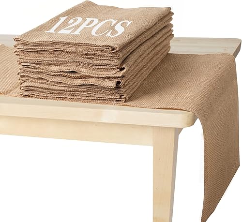 Paquete de 12 caminos de mesa de arpillera para boda, 12 x 71 pulgadas, mantel vintage de yute natural para banquetes, decoración de mesa rústica de