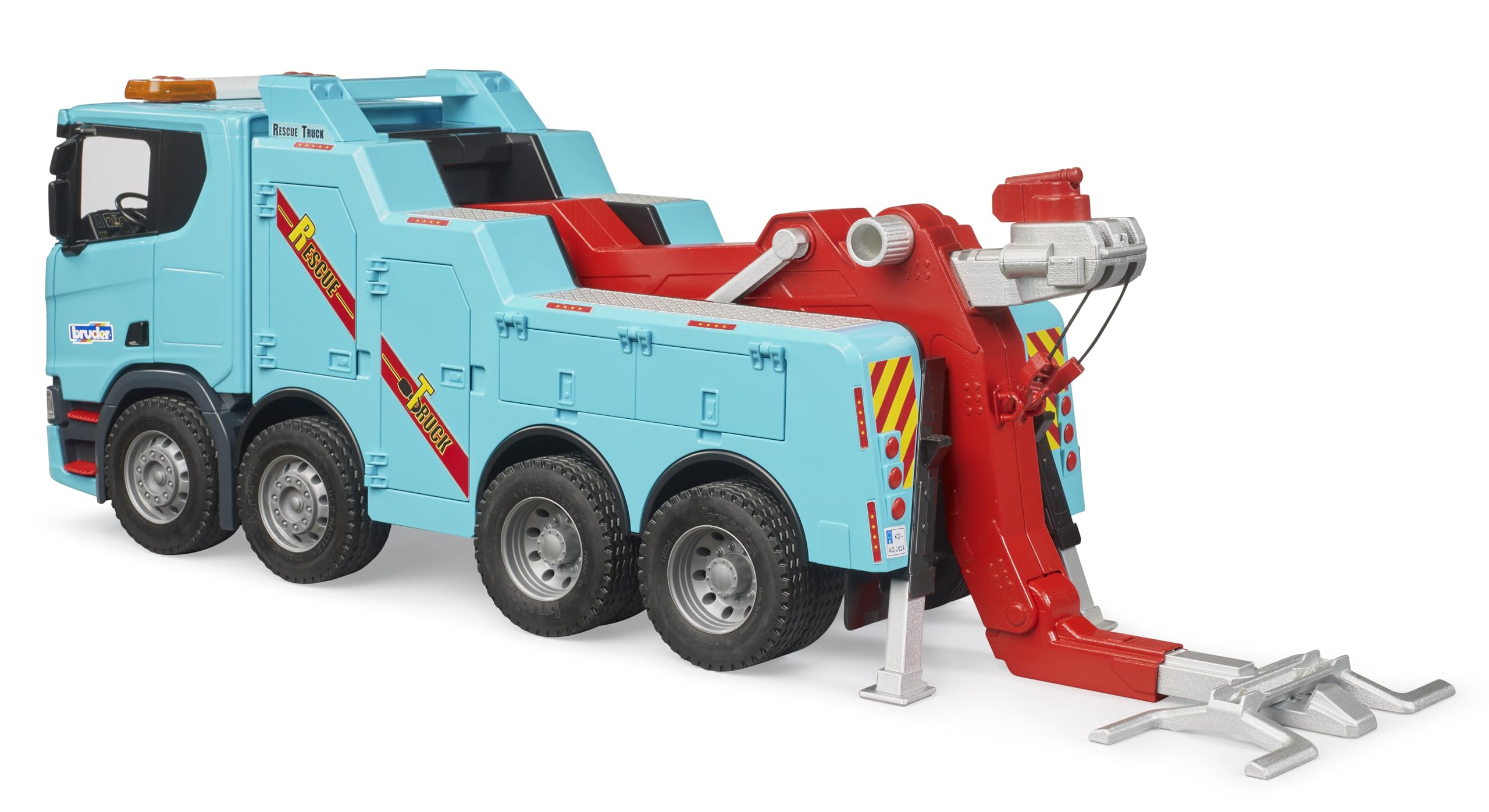 bruder 03553 - Camión de rescate y remolque Scania Super 560R con módulo de luz y sonido - 1:16 Vehículos, grúas, remolcadores, asistencia en carretera, transportadores