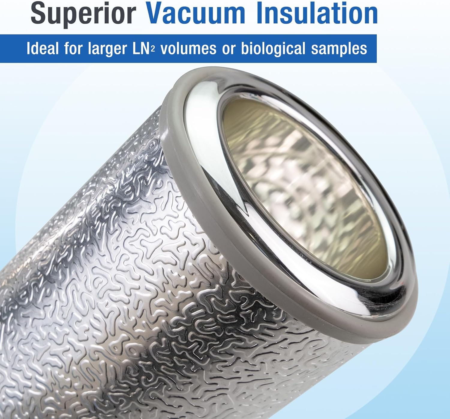 Large Capacity Dewar Flask, 1000ml, 70mm ID x 300mm Depth, Silver-Plated Borosilicate Glass, Aluminum Shell for Cryogenic Storage