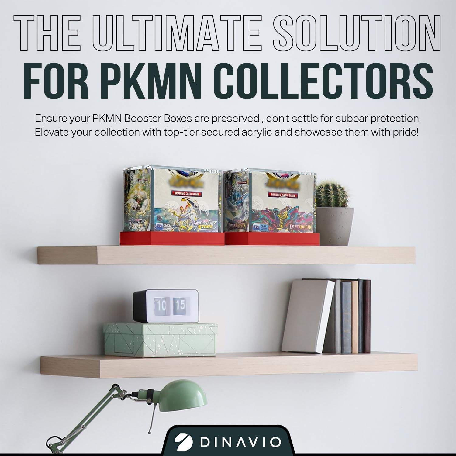 Dinavio Crafthouse PKMN Booster Box Case Acrylic Display - Booster Box Protector Case - 8mm + 5mm Acrylic 5x3mm Magnets - Compatible with PKMN Booster Boxes (Red Base)
