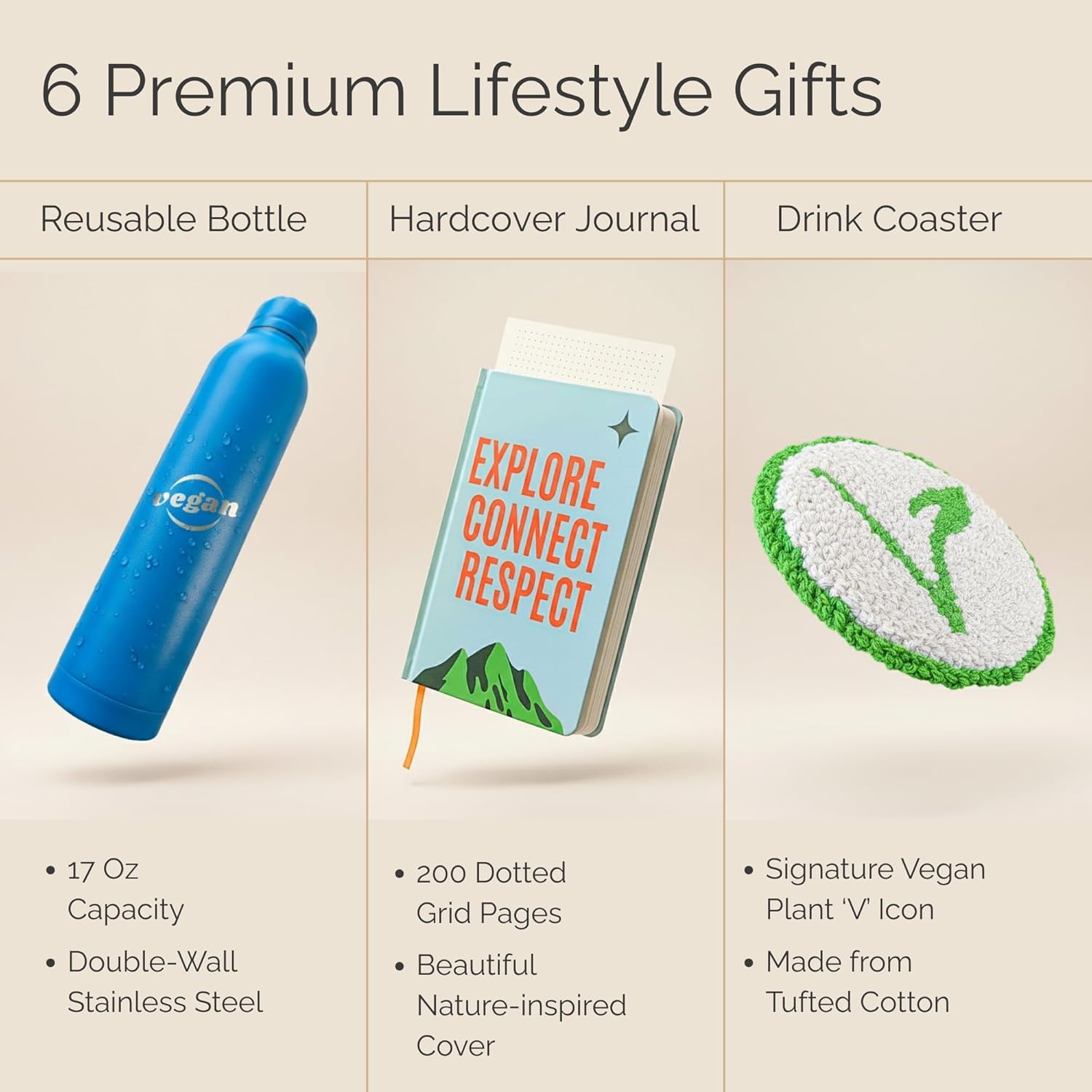 Premium Vegan Gift Basket – Vegan Lifestyle Gifts for Men & Women – Easter, Birthdays and Special Occasions - Includes Stainless Steel Water Bottle, Soy Candle, Journal, Reusable Bag & Eco Straws - For Adults and Teens