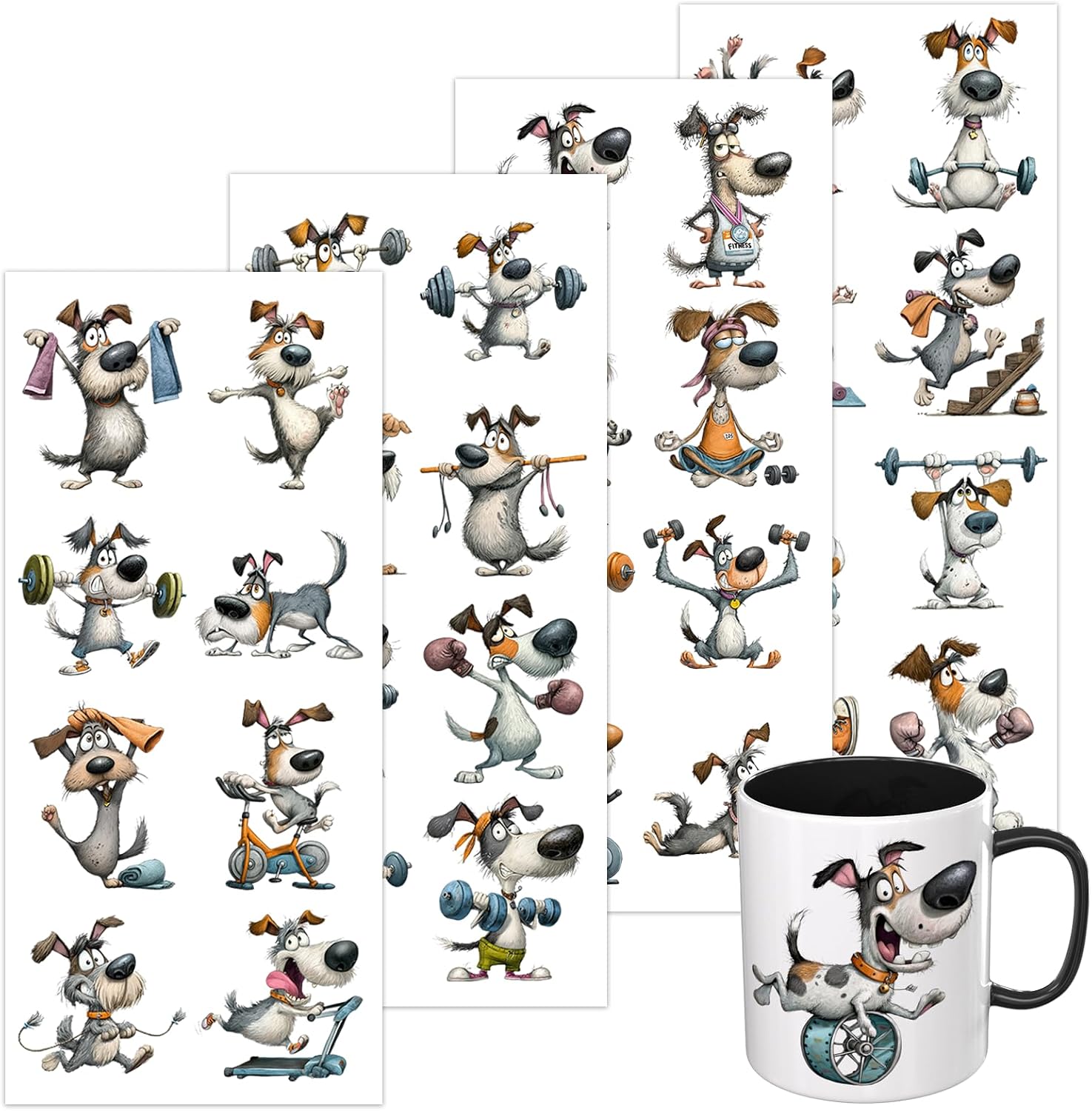 4 PCS Funny Dog Fitness Cuttable UV DTF Stickers
