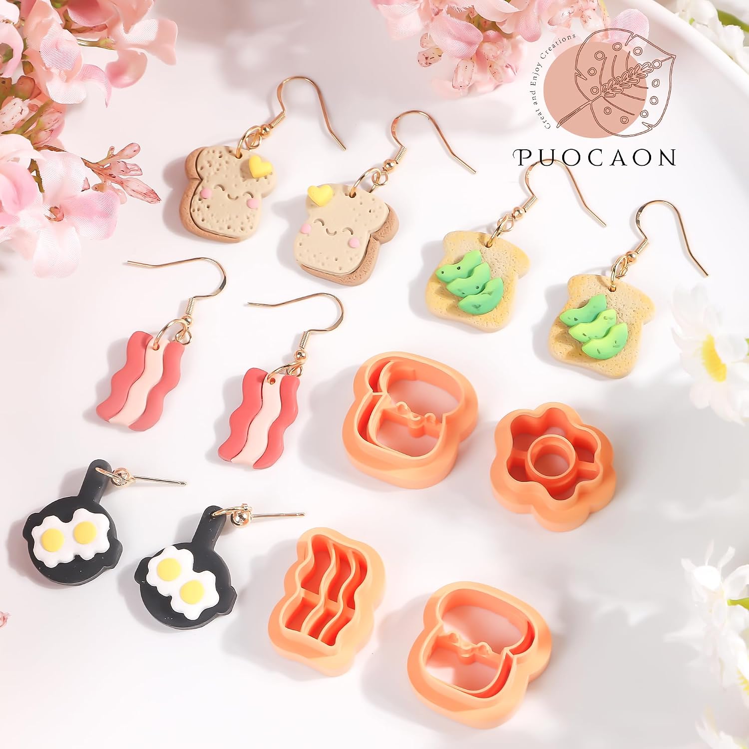 Puocaon Bakery Polymer Clay Cutters - 8 Pcs Clay Cutters for Polymer Clay Jewelry, Cute Toast Clay Earring Cutters, Fried Eggs Bacon Clay Cutters for Polymer Clay Earrings, Frying Pan Clay Cutters