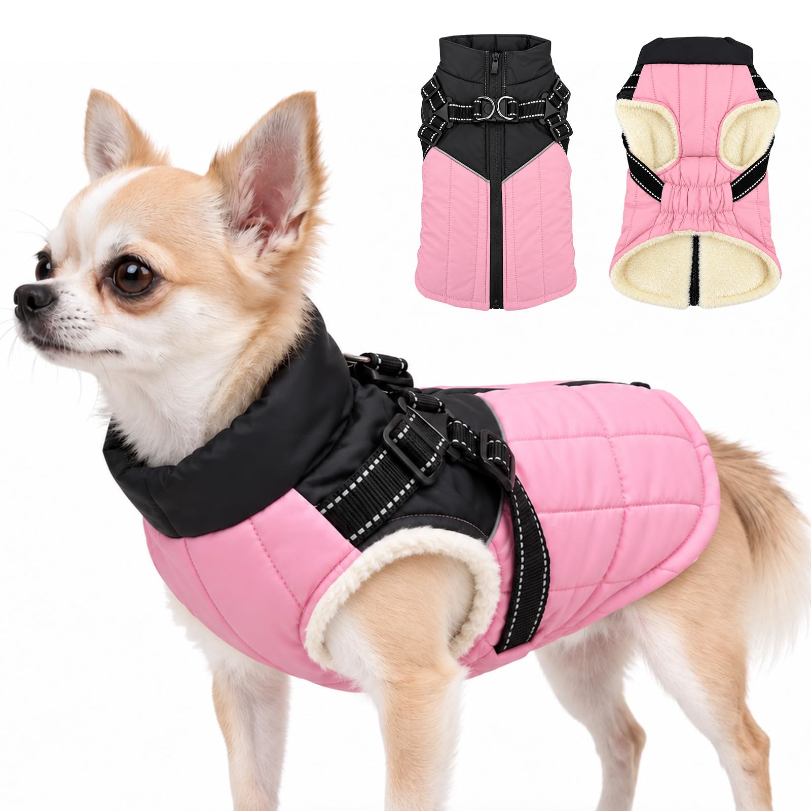 Olcyren Waterproof Dog Coat with Harness Built in, Winter Warm Dog Jacket