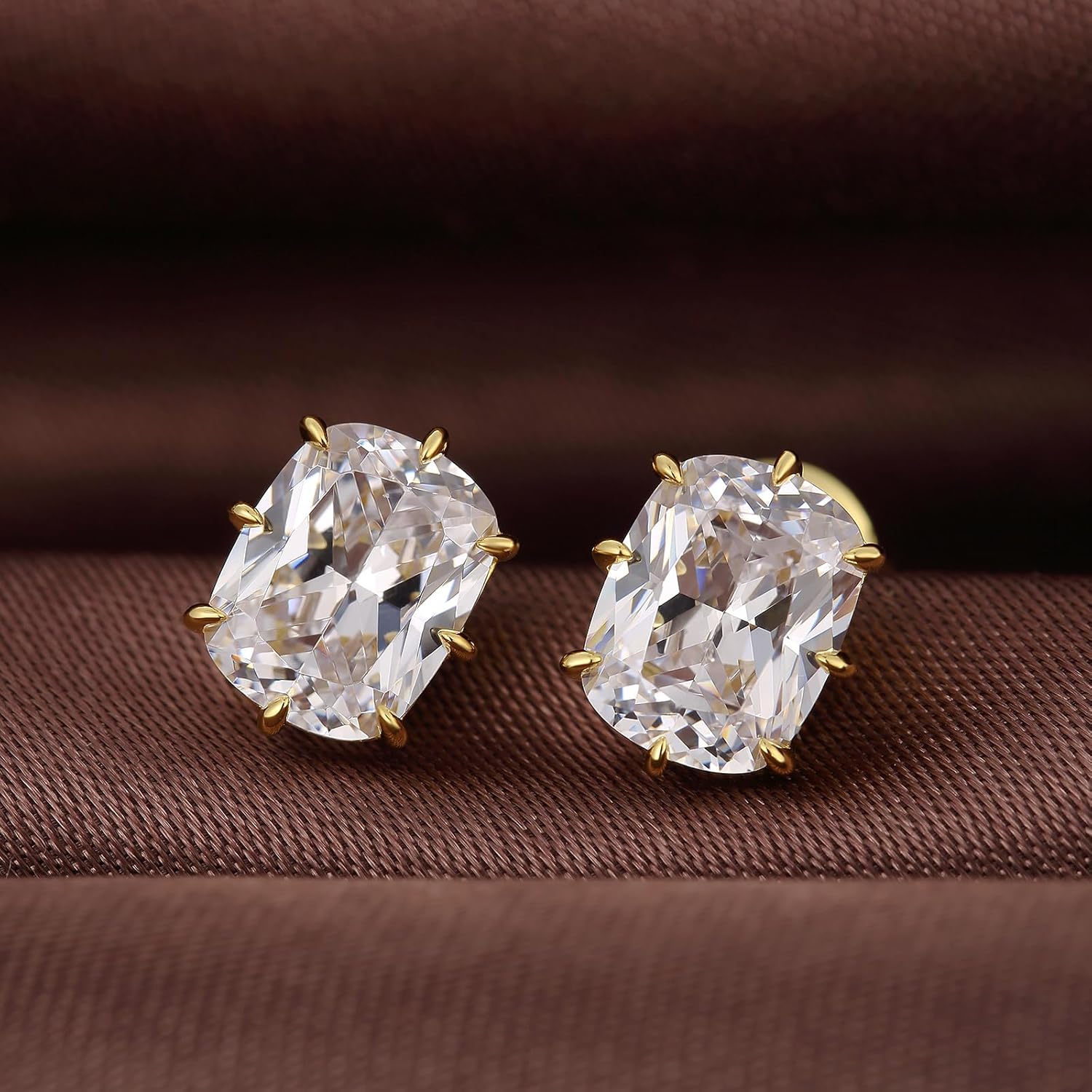 Brilliant Emerald-cut/Cushion-cut/Kite-cut/Rhombus-cut Stud Earrings, 925 Sterling Silver Cubic Zirconia CZ Earrings for Women Men Personalized Hypoallergenic Stud Jewelry Gift for Her & Him