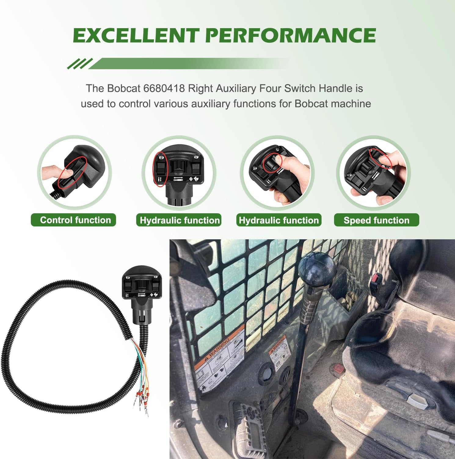 6680418 Right Auxiliary Four Switch Handle Replacement for Bobcat Skid Steer Loaders 751 753 763 773 863 864 S130 S150 S160 S175 S185 S205 S220 S300 S330 T140 T180 T190 T200 T250 T300 T320 T770