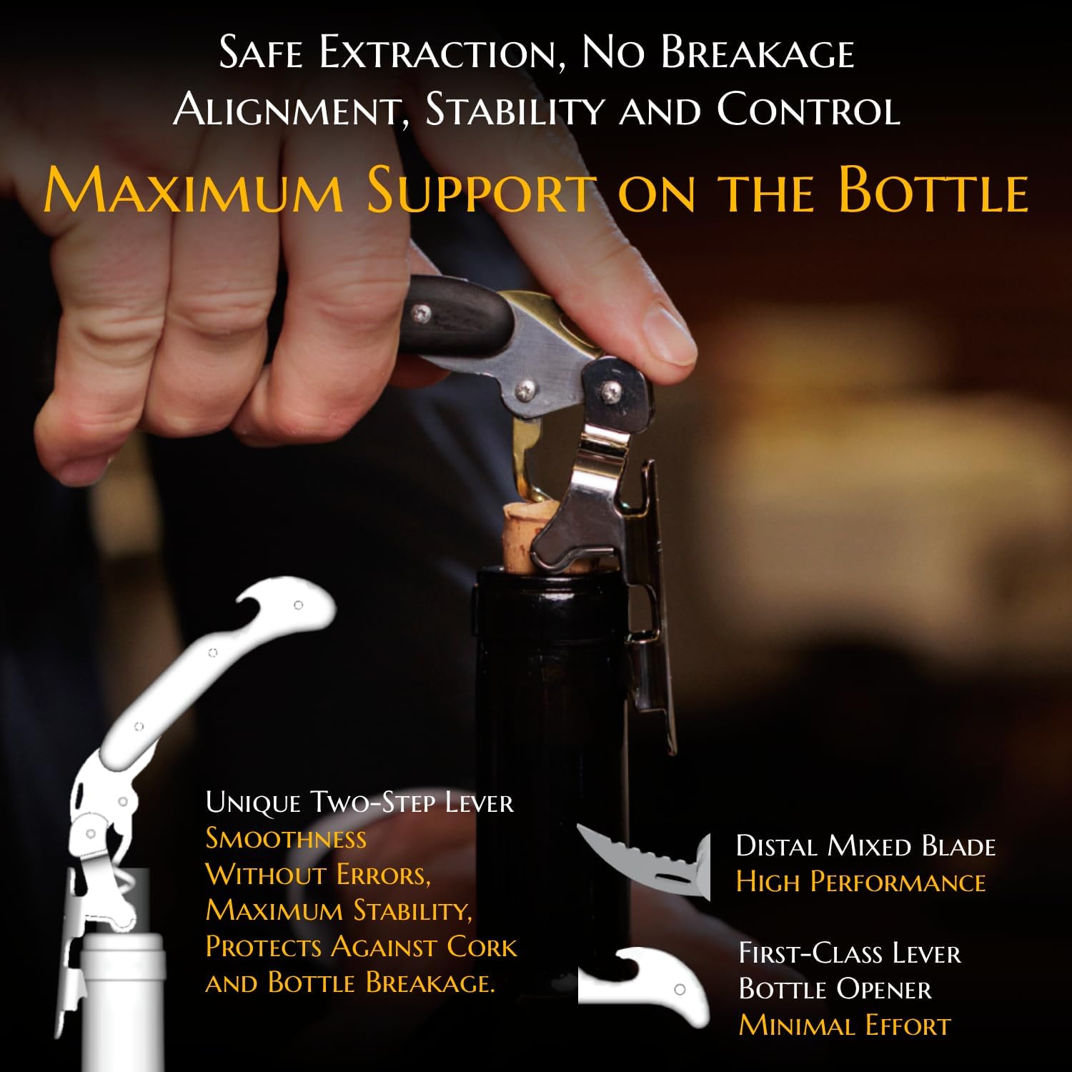 Corkscrew for Professionals FALCORK® 249 – Protection – 2 Steps, Smooth and Stable for Maximum Service Control – No Plastic, Only Premium Materials, Generous Ergonomic Handle