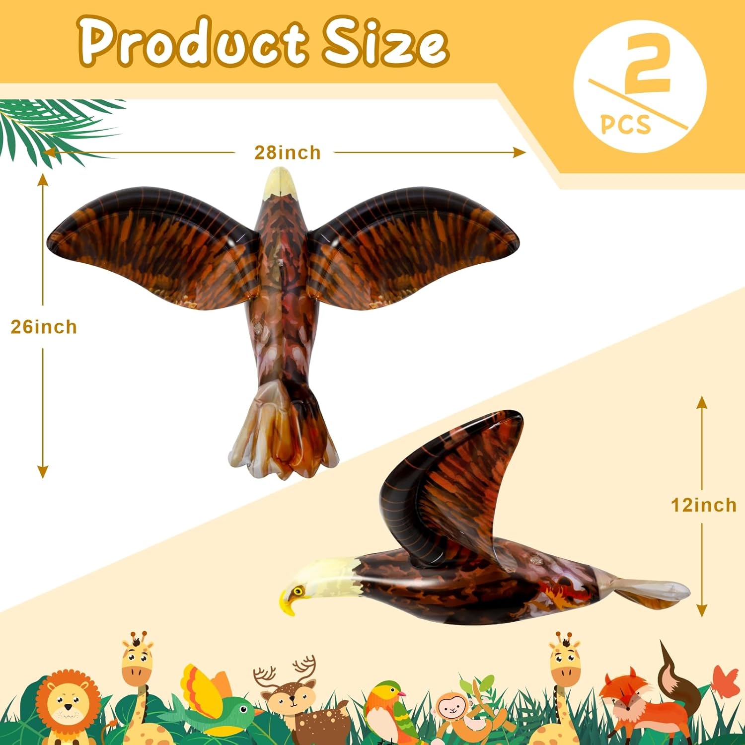 Inflatable Bald Eagle Balloons, 2PCS Realistic Eagle Jungle Safari Animals Balloons for Baby Shower Zoo Wildlife Theme Birthday Party Decorations