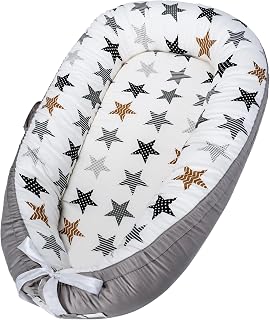 Infant Support Cushions | Baby Lounger | Organic Cotton Infant Lounger | Reversible, Adjustable & Portable Floor Lounger | Supervised Use | Soft, Breathable, Washable Cover(Star)