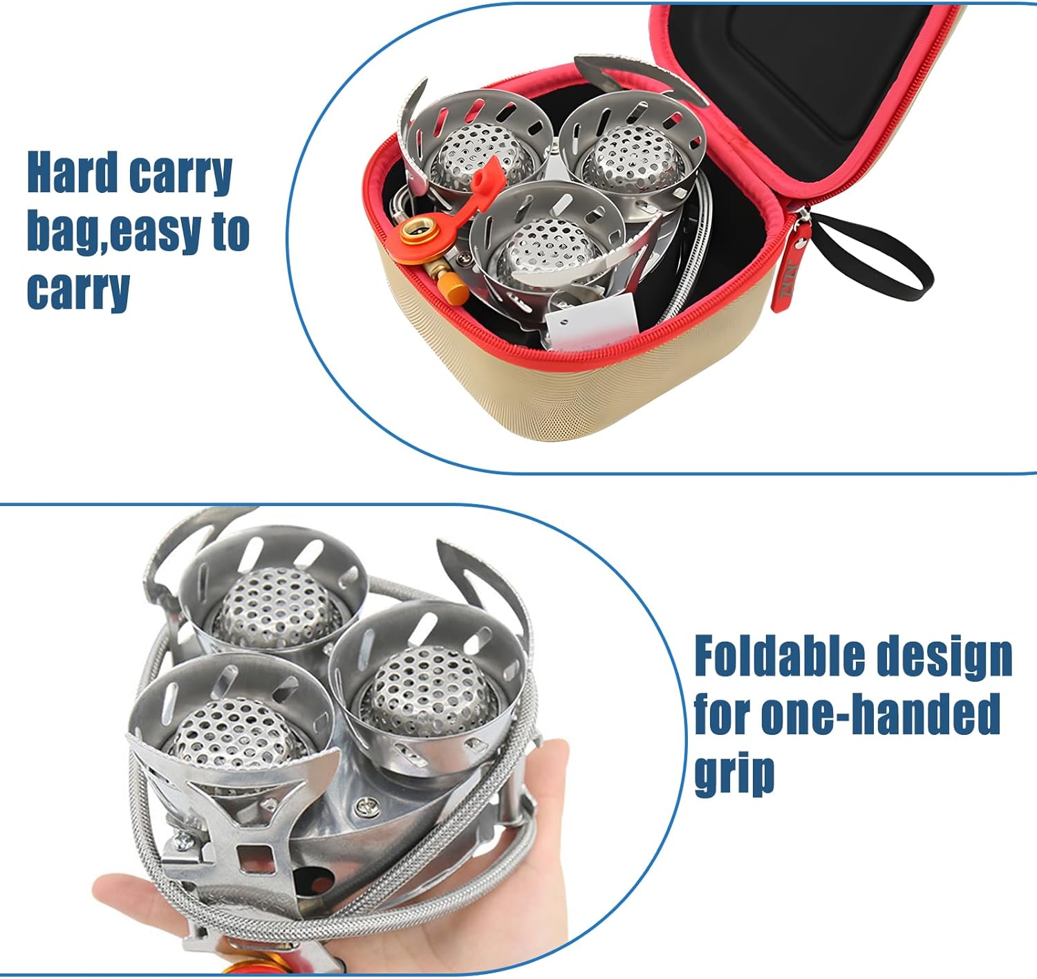 11000W Windproof Camping Gas Stove, Camping Gas Stove with 1LB Propane Tank Adapter, Piezo Ignition Carry Case, Portable Collapsible Stove Burner for Outdoor Backpacking Hiking and Picnic