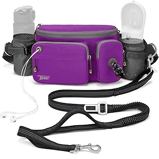 TUDEQU 4 in 1 Hands Free Dog Waist Belt with Waist Pack for Walking Dogs, Safety Belt for Large Dogs, Walking Dogs, Hiking, Running, Jogging