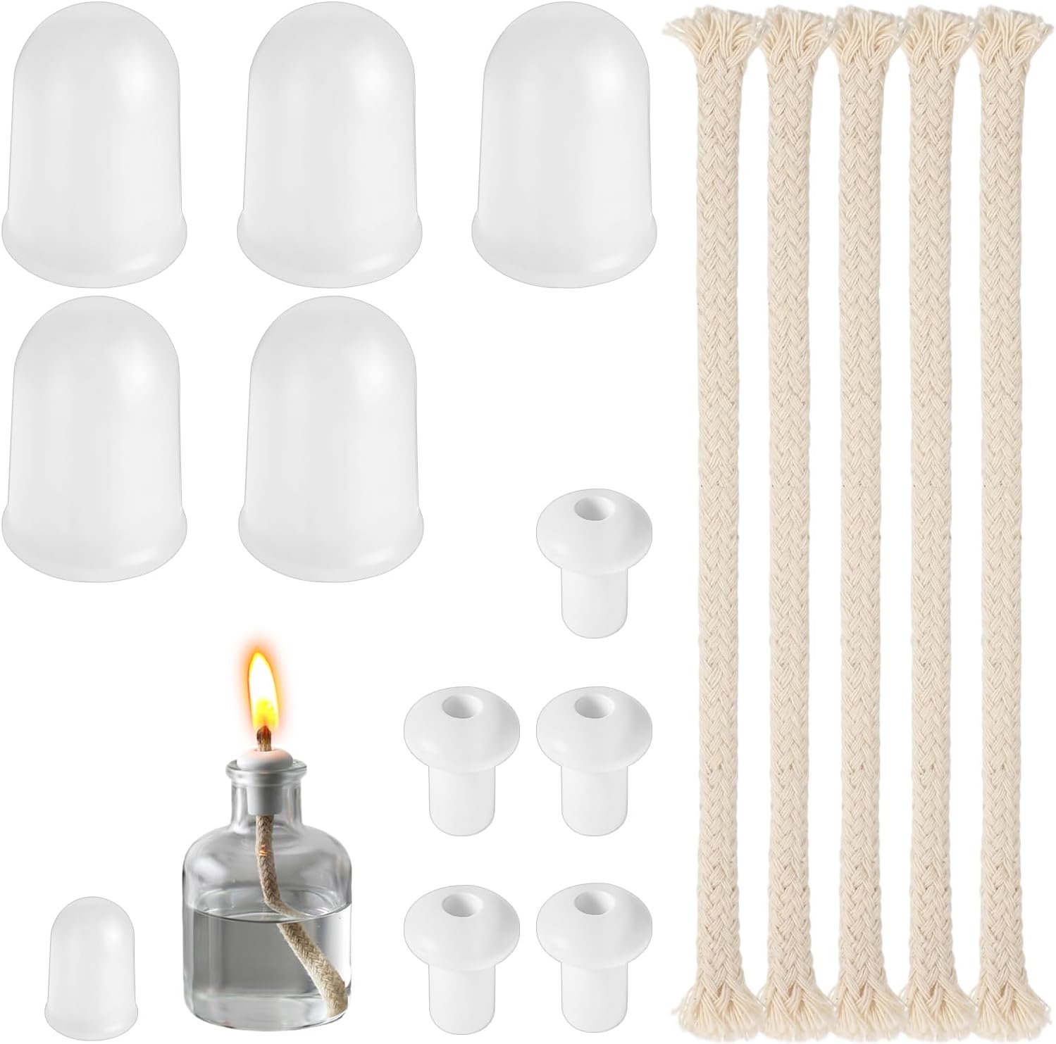 Round Cotton Oil Lamp Wicks 5 Pack Glass Tube Holder Wick 1/4"
