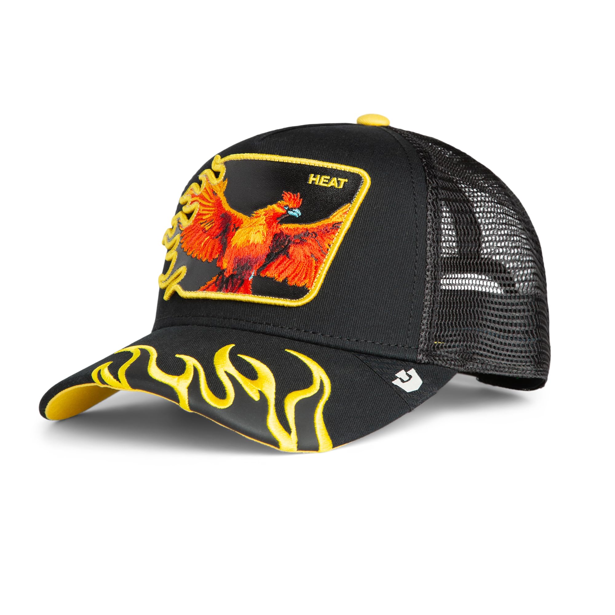 Goorin Bros. Czapka Trucker Heat Flames The Farm, czarna z haftowanym wzorem feniksa, siatka tylna