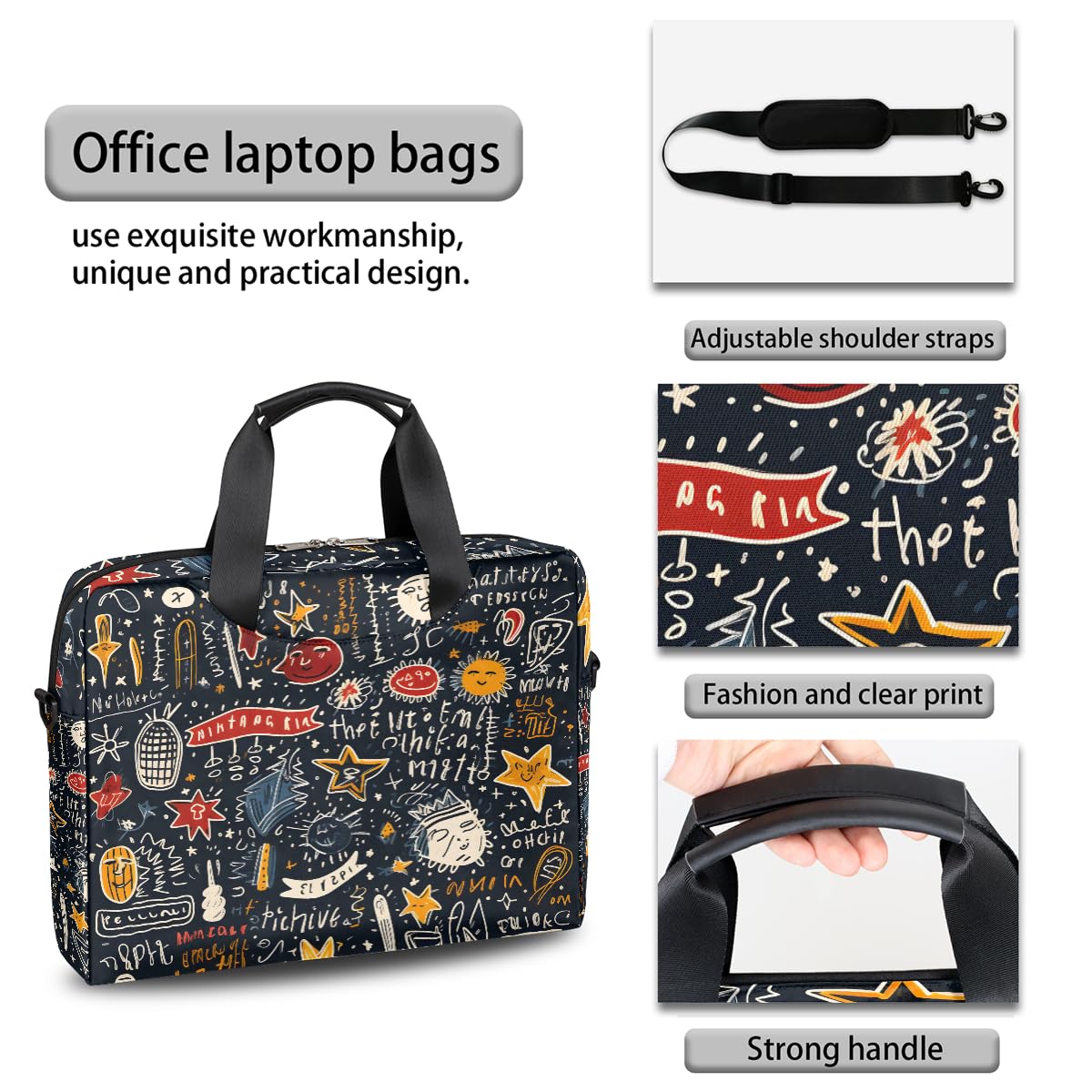 Mexpekil Borsa per computer portatile 15.6 16 Pollice Astratto Hip-hop Graffiti Custodia per Laptop Impermeabile Borsa a tracolla per Donne Uomini