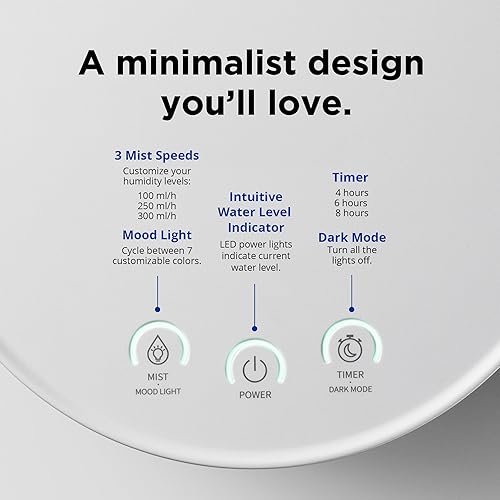 Miniatura 6 de Carepod Humidificador One Plus de acero inoxidable para habitación grande con luz de estado de ánimo, silencioso y seguro para el bebé, solo 3