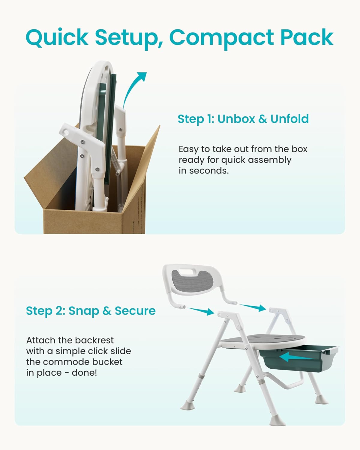 3-in-1 Folding Bedside Commode Chair for Seniors, Height Adjustable, 400 lb | shower use, 11L bucket, 5.9 in fold, 8 lb aluminum frame, over-toilet assist, tool-free setup, Gary