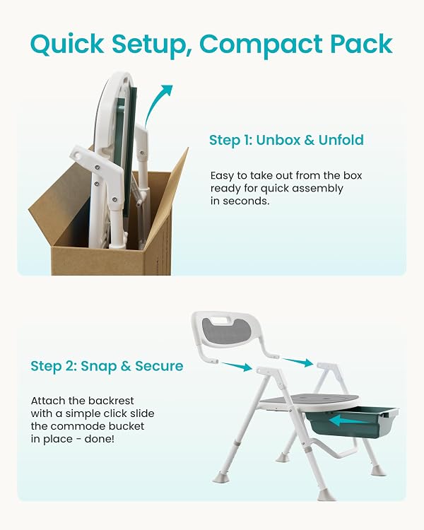 3-in-1 Folding Bedside Commode Chair for Seniors, Height Adjustable, 400 lb by KALLYNB - Image 6