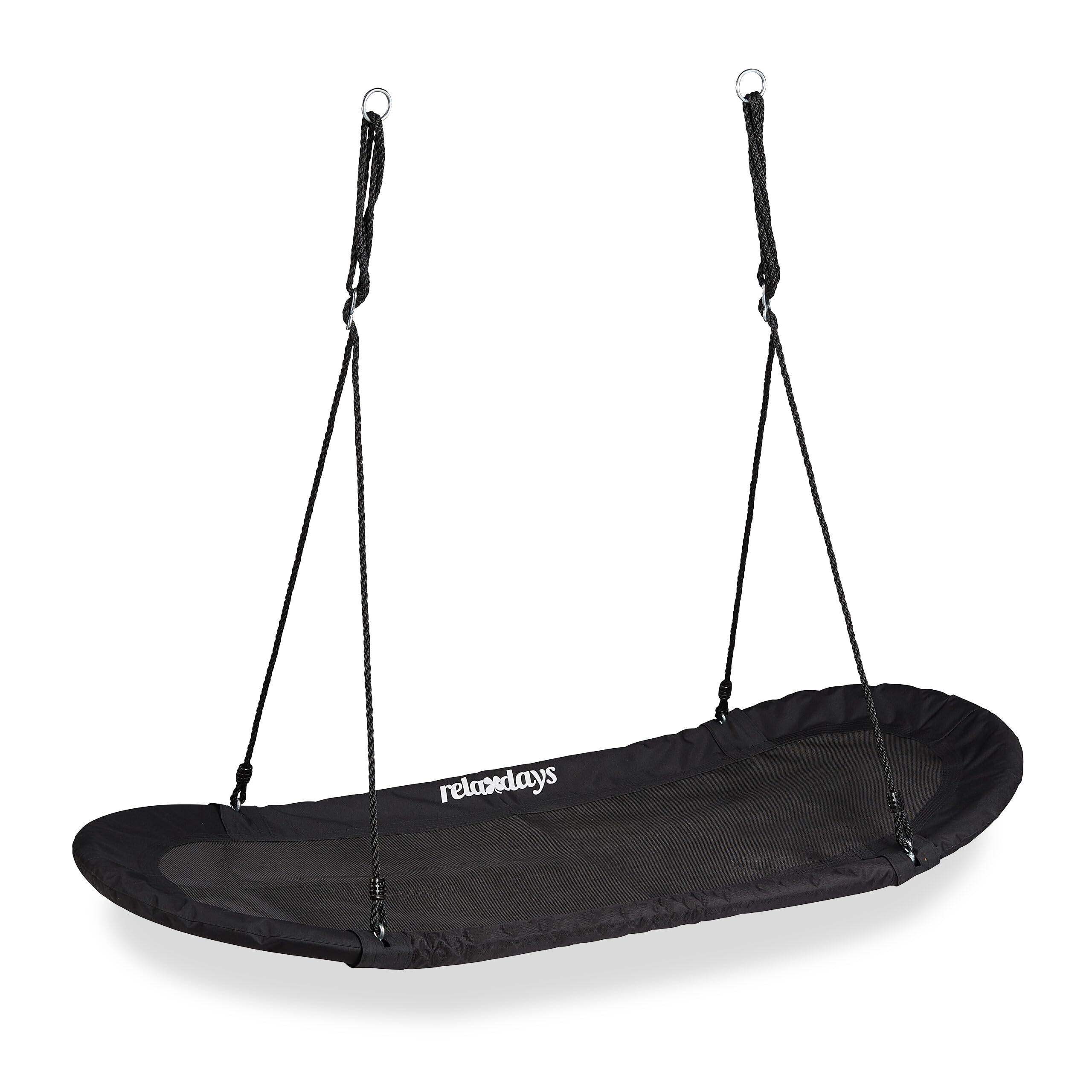 Relaxdays Altalena Grande XXL, Amaca per Bambini & Adulti, 100 kg, Sedia Sospesa Ovale a Nido, 141,5 x 43,5 cm, Nero