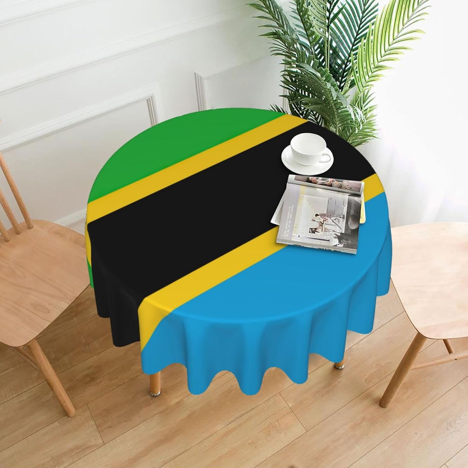 Tanzania Flag Print Wrinkle Free Dining Table Cover for Birthday Party Farmhouse Tablecloths Up to 60 x 60 Inches