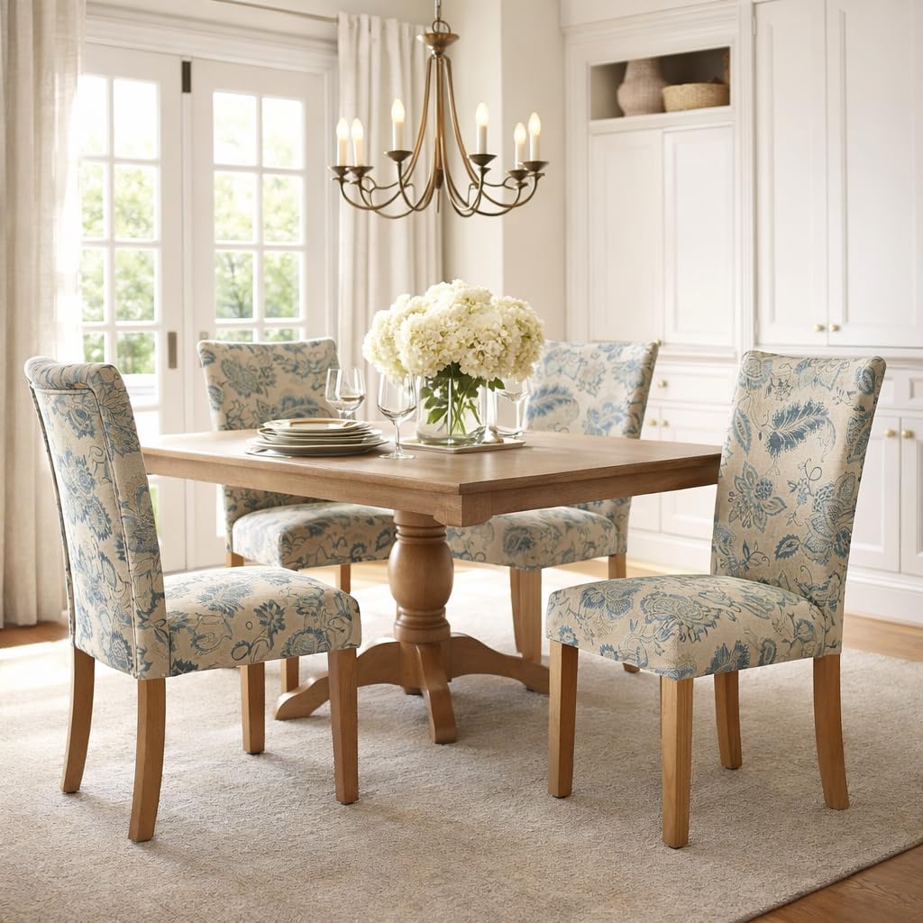 HomePop Parsons Classic Upholstered Accent Dining Chair, Set of 2, Blue Jacobean