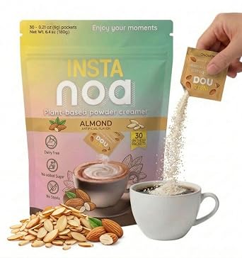 NOA Powder Coffee Creamer, Almond, Dairy-Free, 30 Sachets | Coconut-based creamer, vegan friendly, keto friendly, instant mix, coffee tea smoothies baking