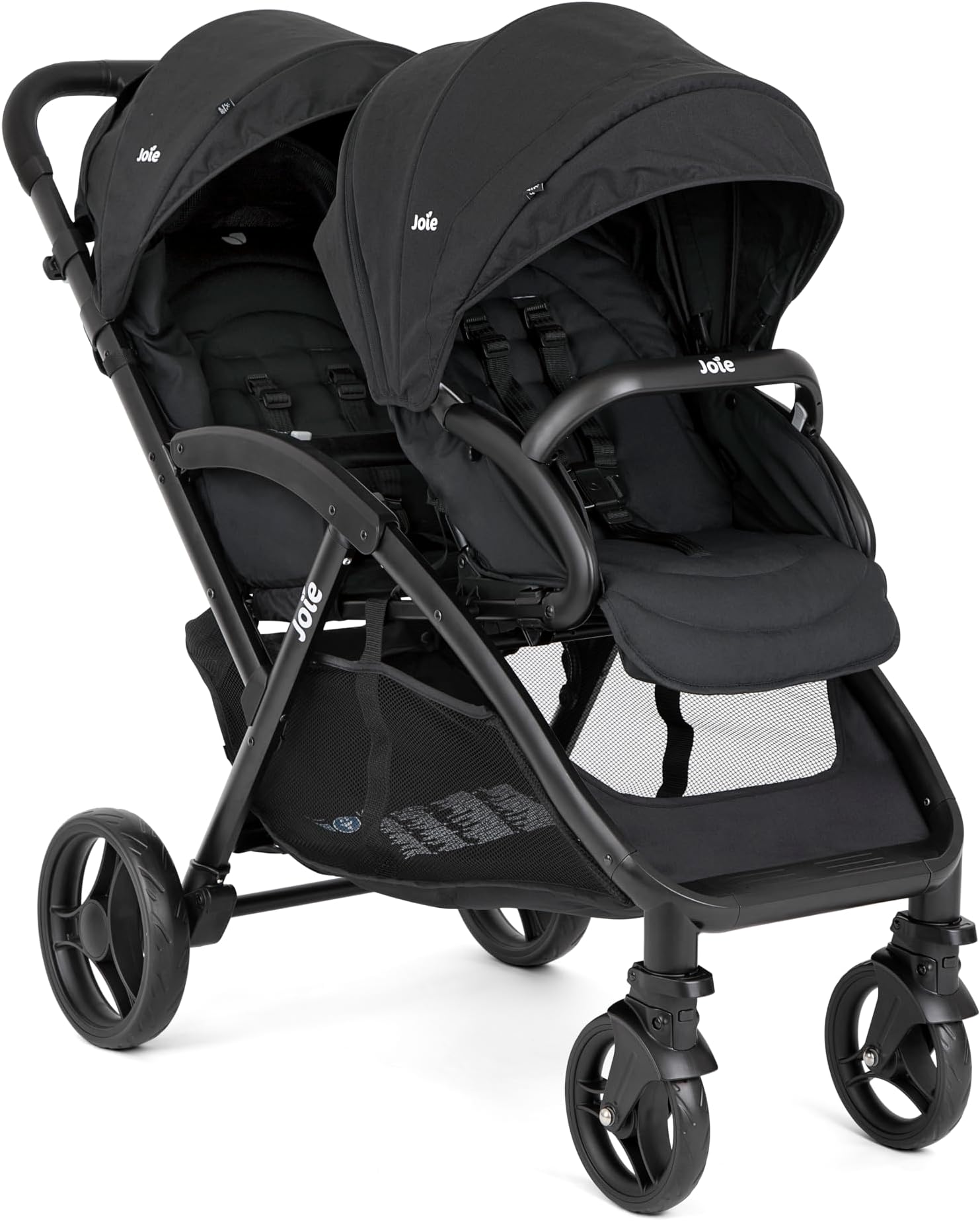 Joie EVALITE Duo Twin Baby Stroller - Stroller for Twins with Soft 5-Point Harness, 5 Recline Position, Pram for Twin Babies, Easy Foldable Swivel Wheels, One Touch Break System, Birth to 15 kg Shale