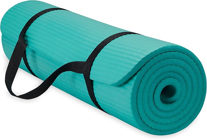 Gaiam Thick Yoga Mat, Exercise & Fitness Mat with Easy-Cinch Carrying Strap | Non-Slip NBR Foam | Joint Cushioning | Yoga, Pilates, Fitness & Floor Workouts | 72"L x 24"W