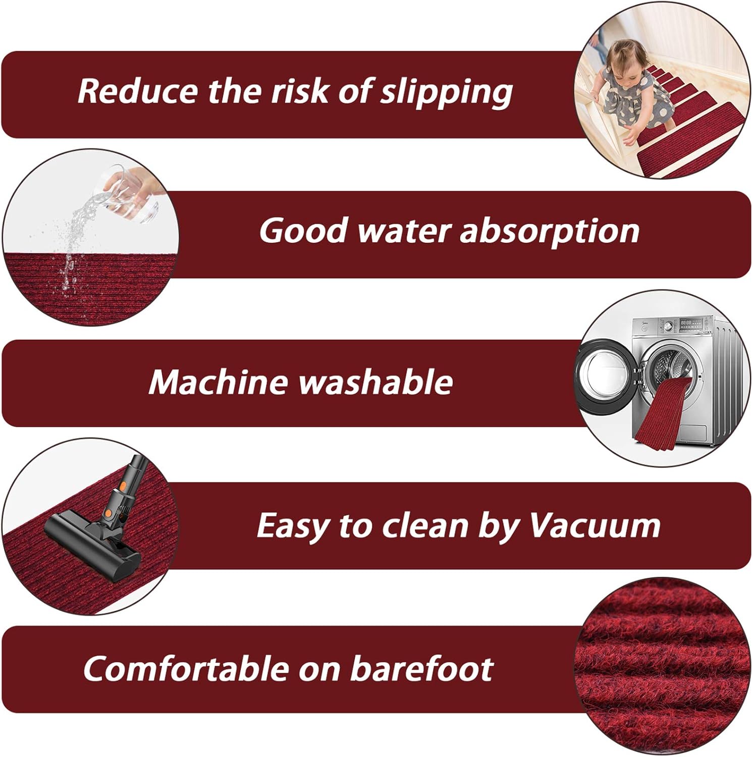 MBIGM 8" X 30" (15 in Pack) Non-Slip Carpet Stair Treads Non-Skid Safety Rug Slip Resistant Indoor Runner for Kids Elders and Pets with Reusable Adhesive, Grey - - 