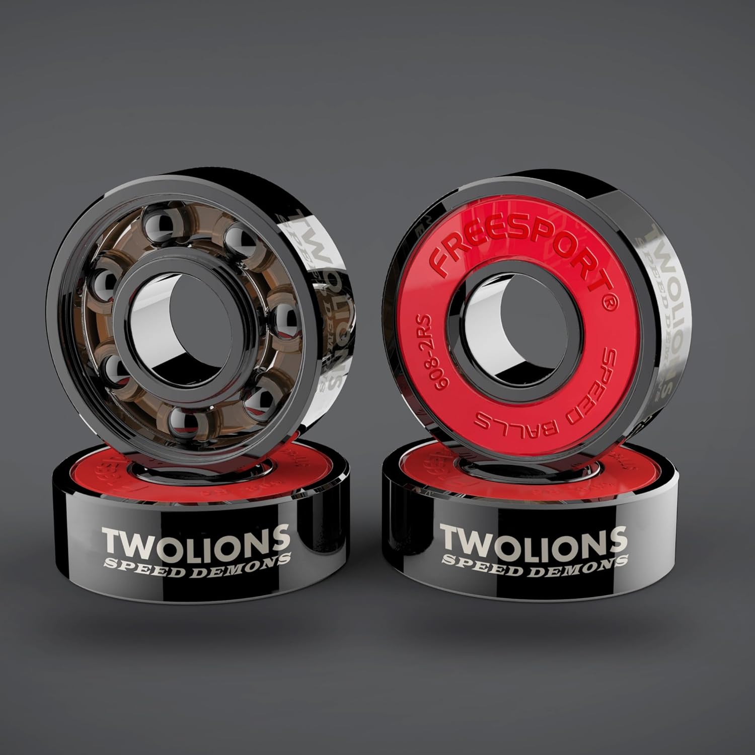 Twolions High Rev 608RS Hybrid Black Ceramic Bearings for Inline Skate or Skateboard or Scooter (Pack of 8)