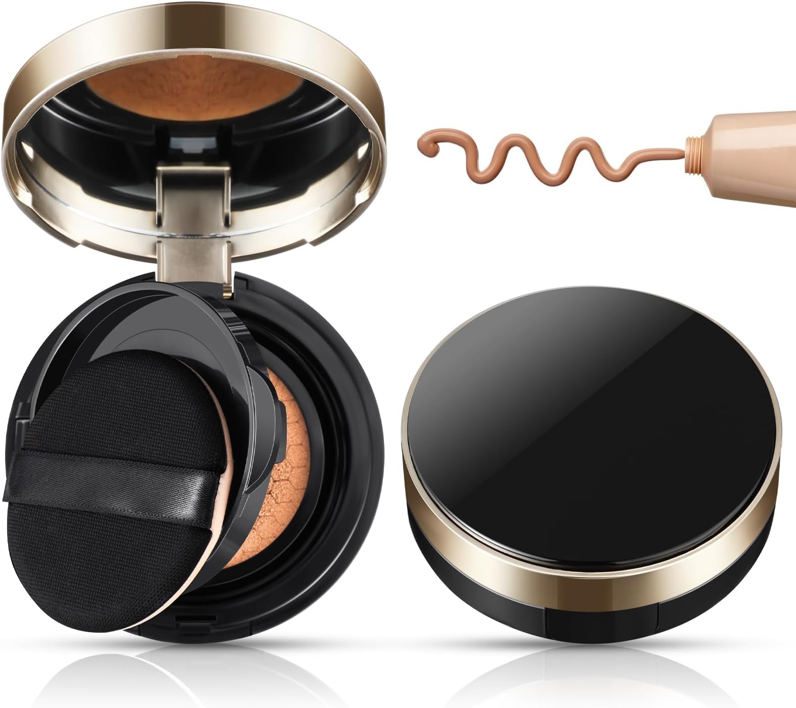 Zopeal 2 Pcs 15g/0.5oz Empty Luxurious Cushion Foundation Box Portable Cushion Compact Bb Puff Box Powder Container with Air Sponge Powder Puff and Mirror for Women Travel Sunscreen